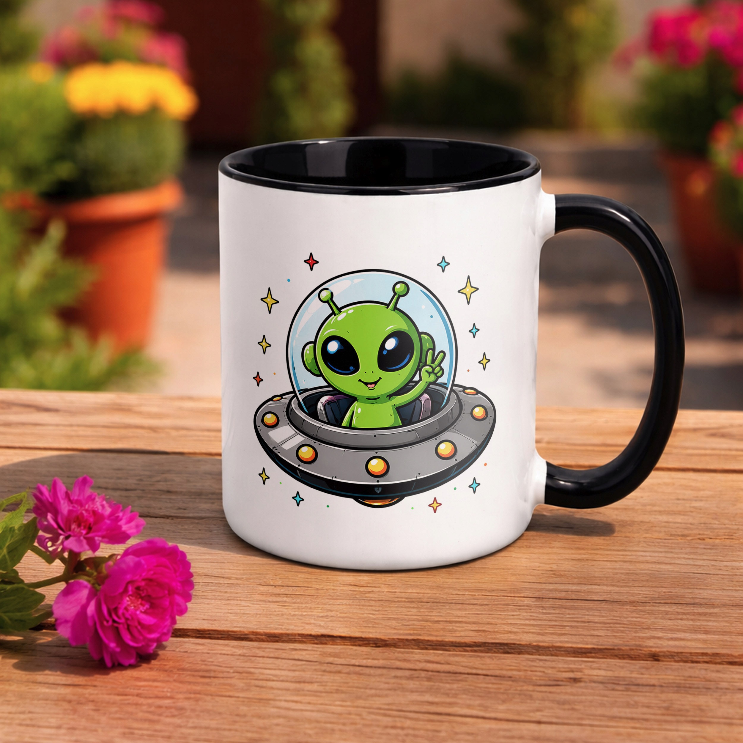 Zestaw Kubek Czarny Poduszka Z Nadrukiem Kosmita UFO Prezent