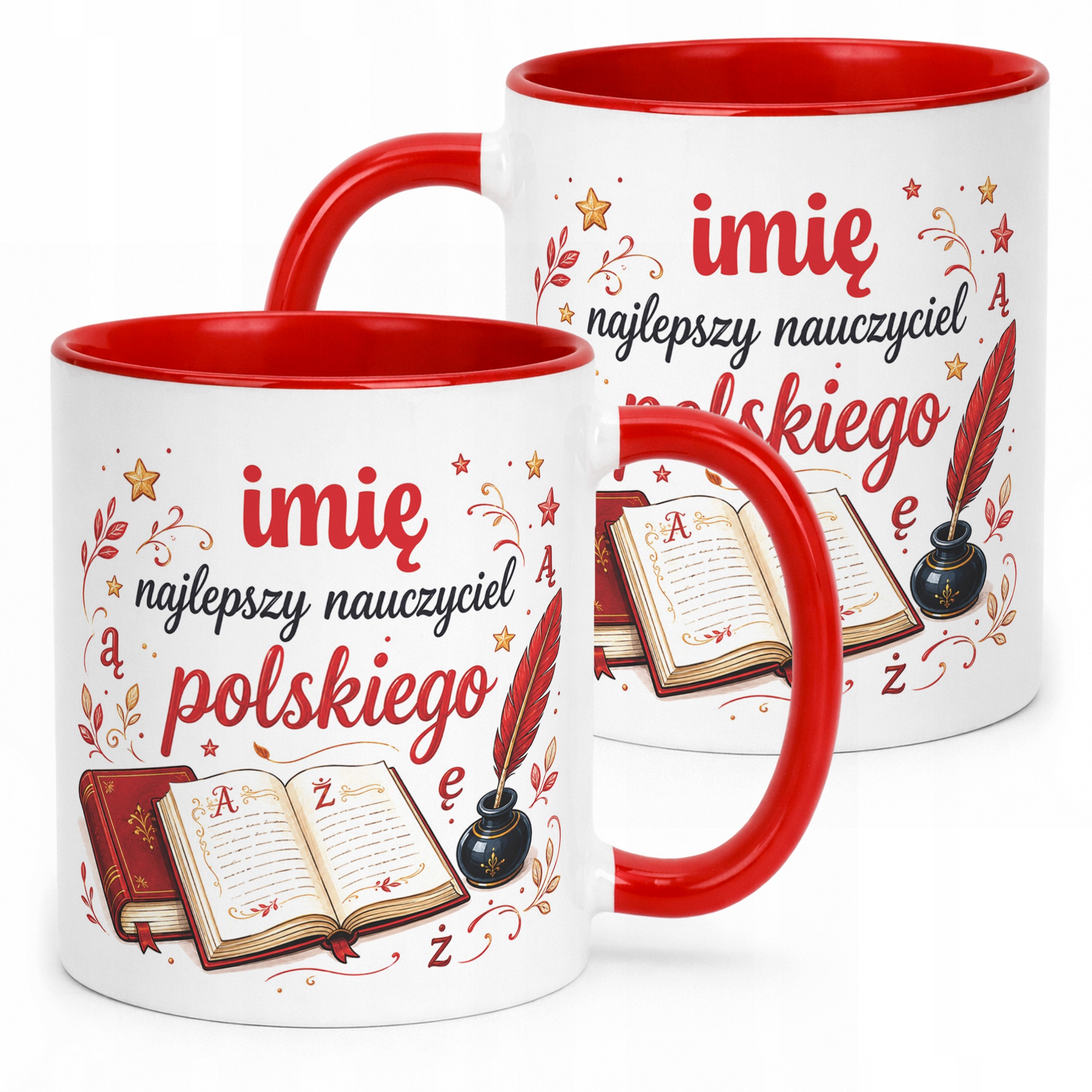 Kubek Czerwony z Imieniem Dzień Nauczyciela Język Polski Prezent