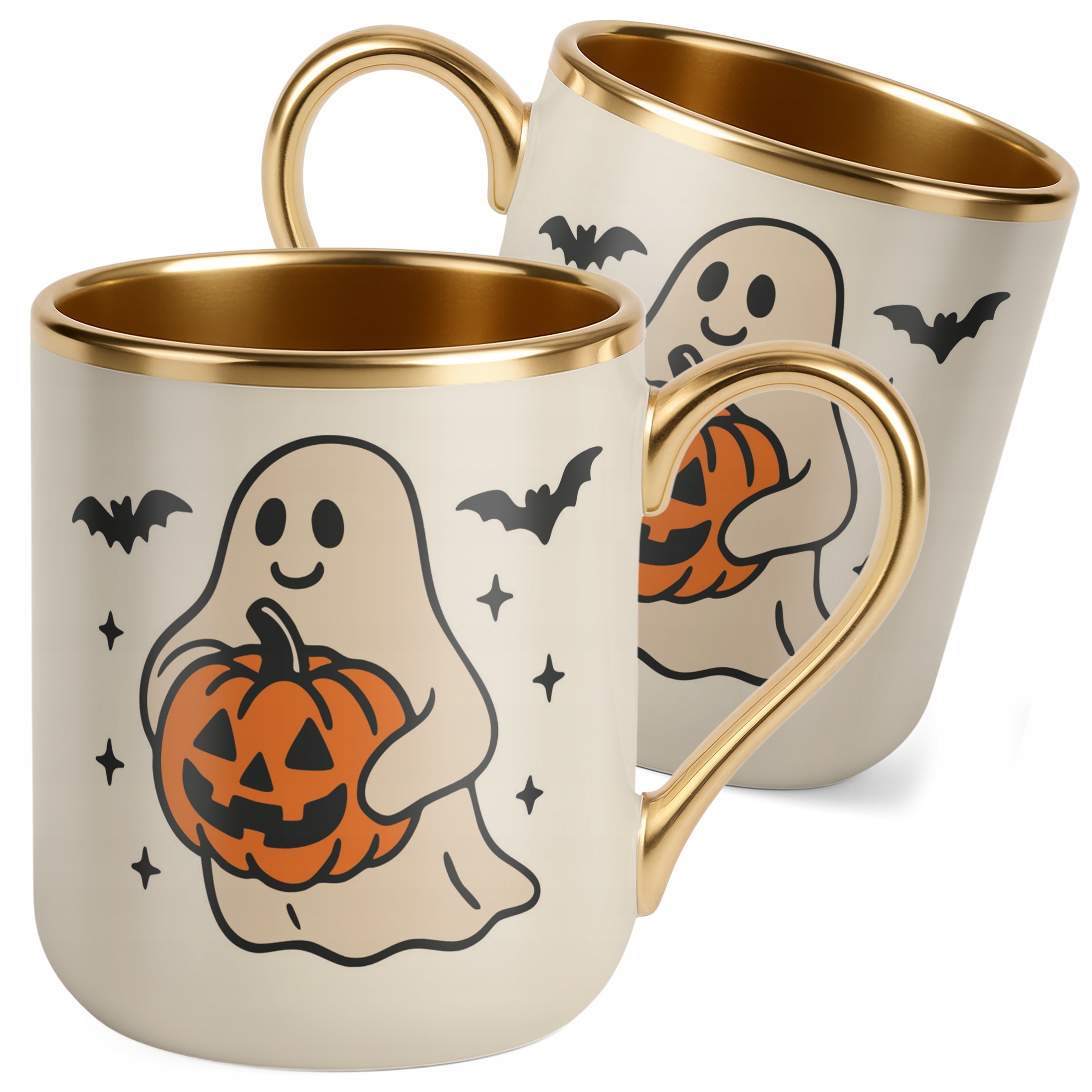 Kubek Premium Złoty Ecru Halloween Jesień Dynia Duch Prezent Upominek