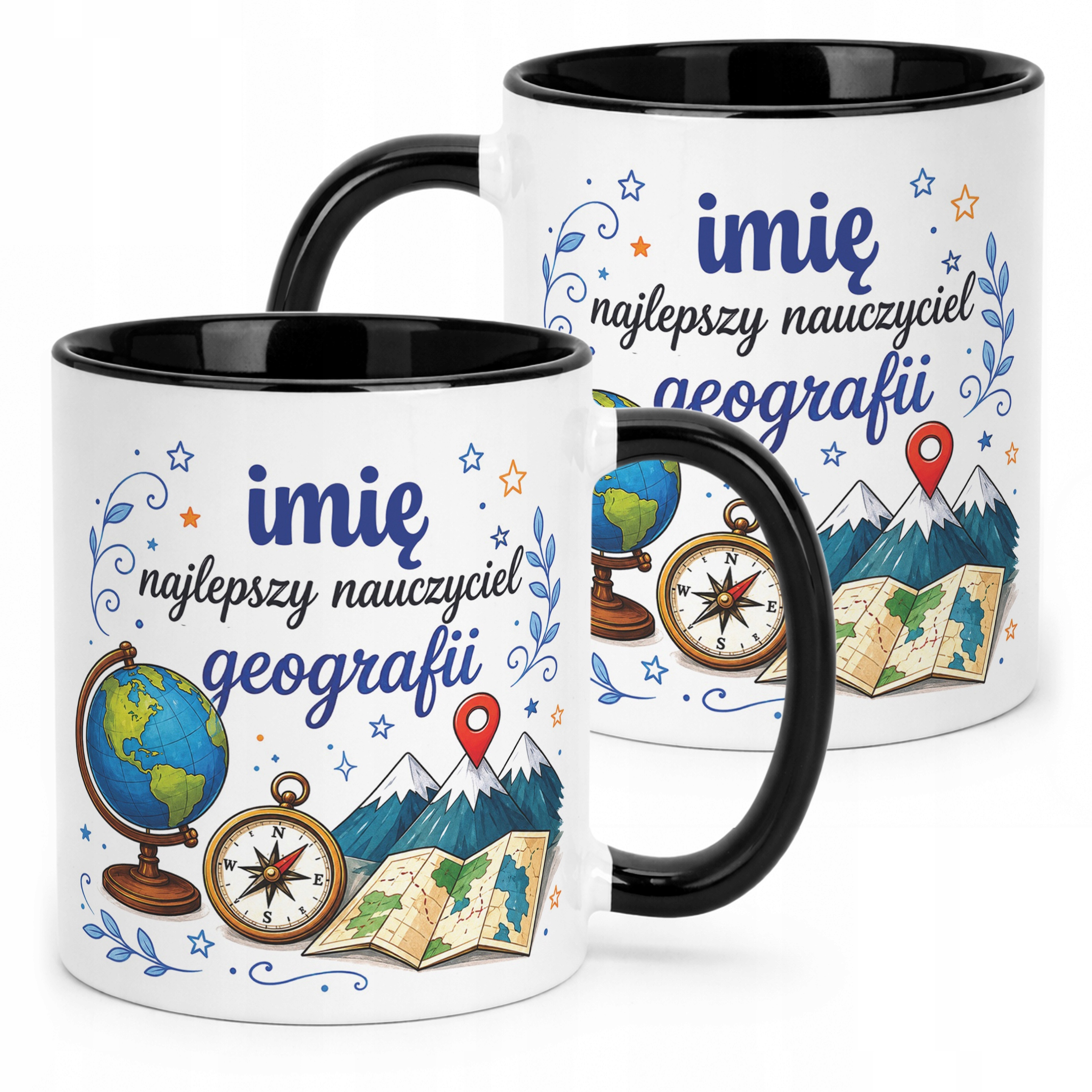 Kubek Czarny z Imieniem Dzień Nauczyciela Geografia Prezent