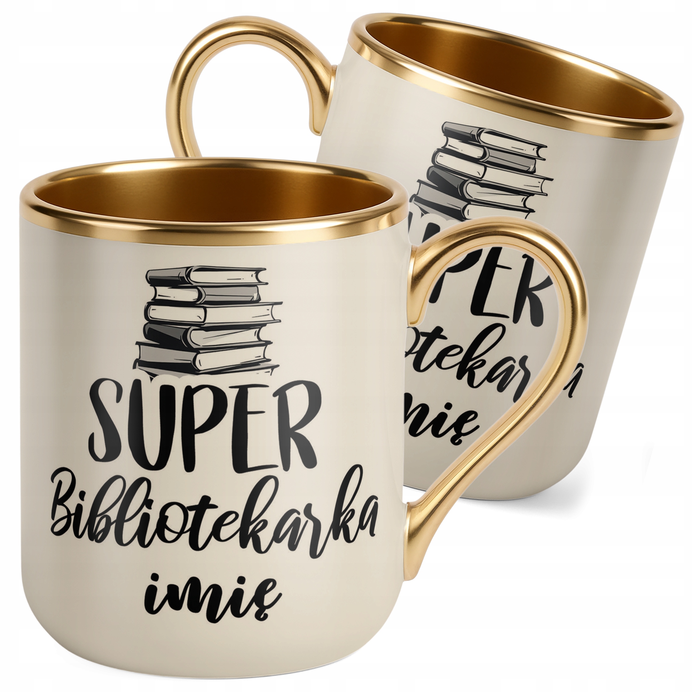 Kubek Premium Złoty Ecru Personalizowany Super Bibliotekarka