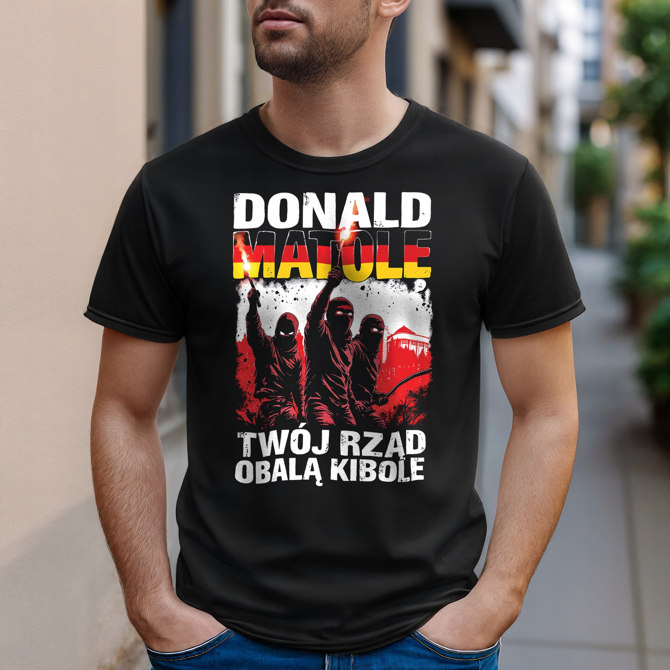 Koszulka czarna męska Donald Matole Twój Rząd Obalą Kibole r. 3XL