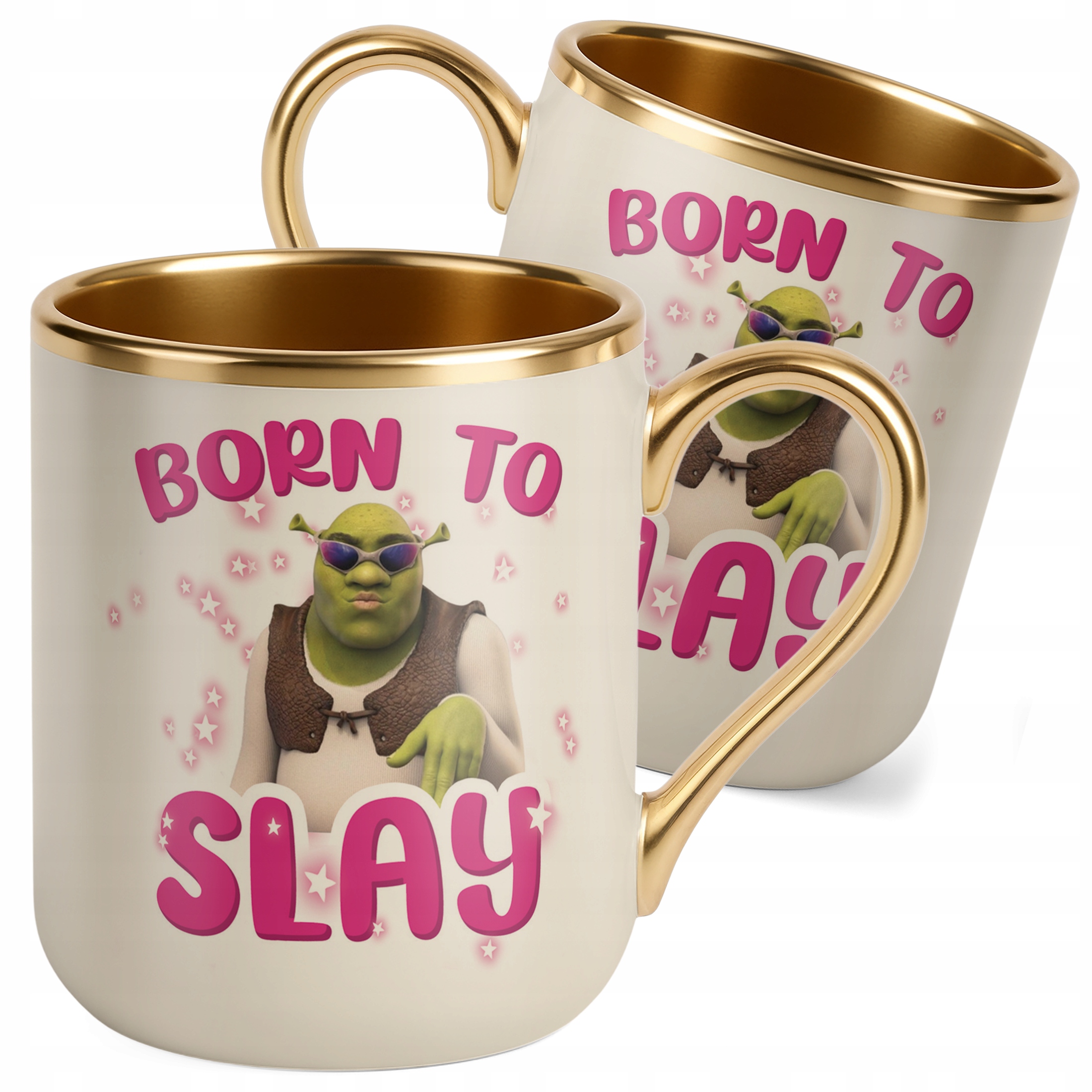 Kubek Premium Złoty Ecru Born To Slay Śmieszny Zabawny