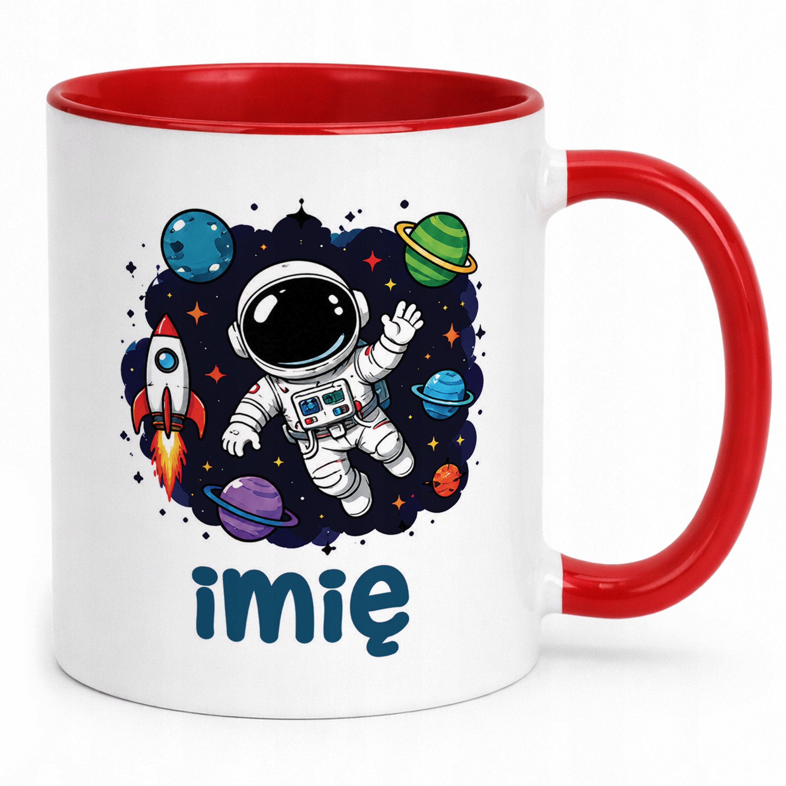 Zestaw Personalizowany Kubek Czerwony Poduszka Astronauta Prezent