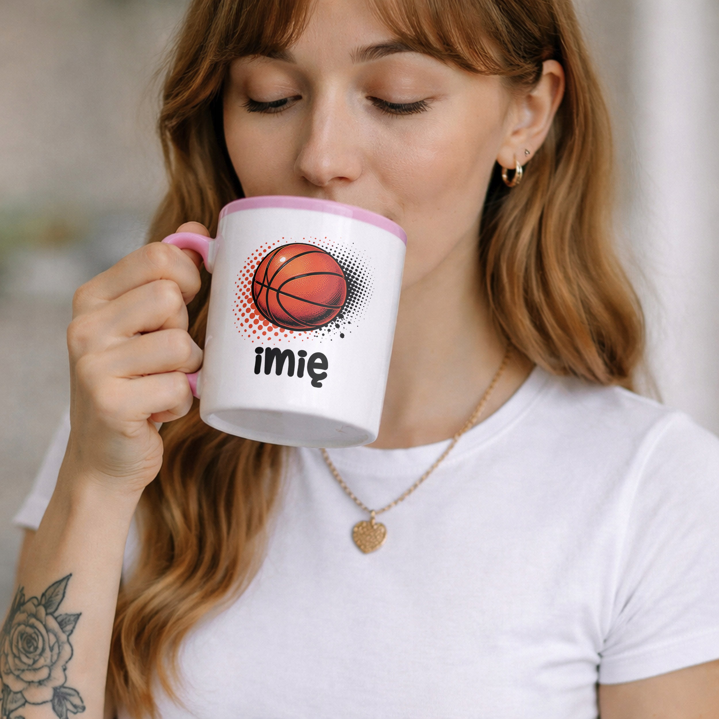 Zestaw Personalizowany Kubek Różowy Poduszka Koszykówka Prezent