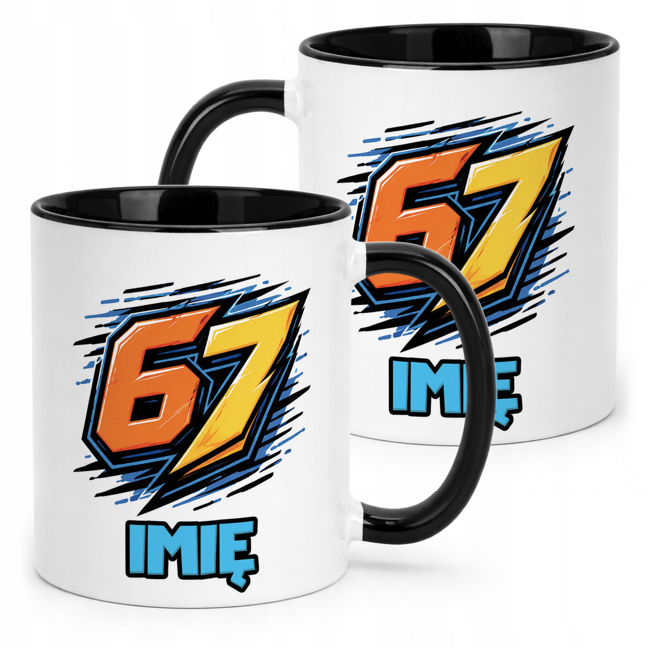 Kubek Czarny z nadrukiem personalizowany 67 SIX SEVEN Dla Dzieci Prezent