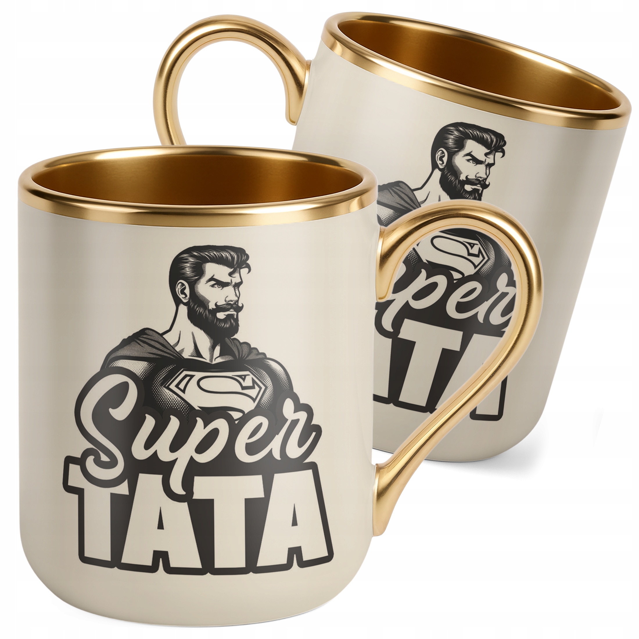 Kubek Premium Złoty Ecru Dzień Ojca Dla Taty Super Tata Prezent