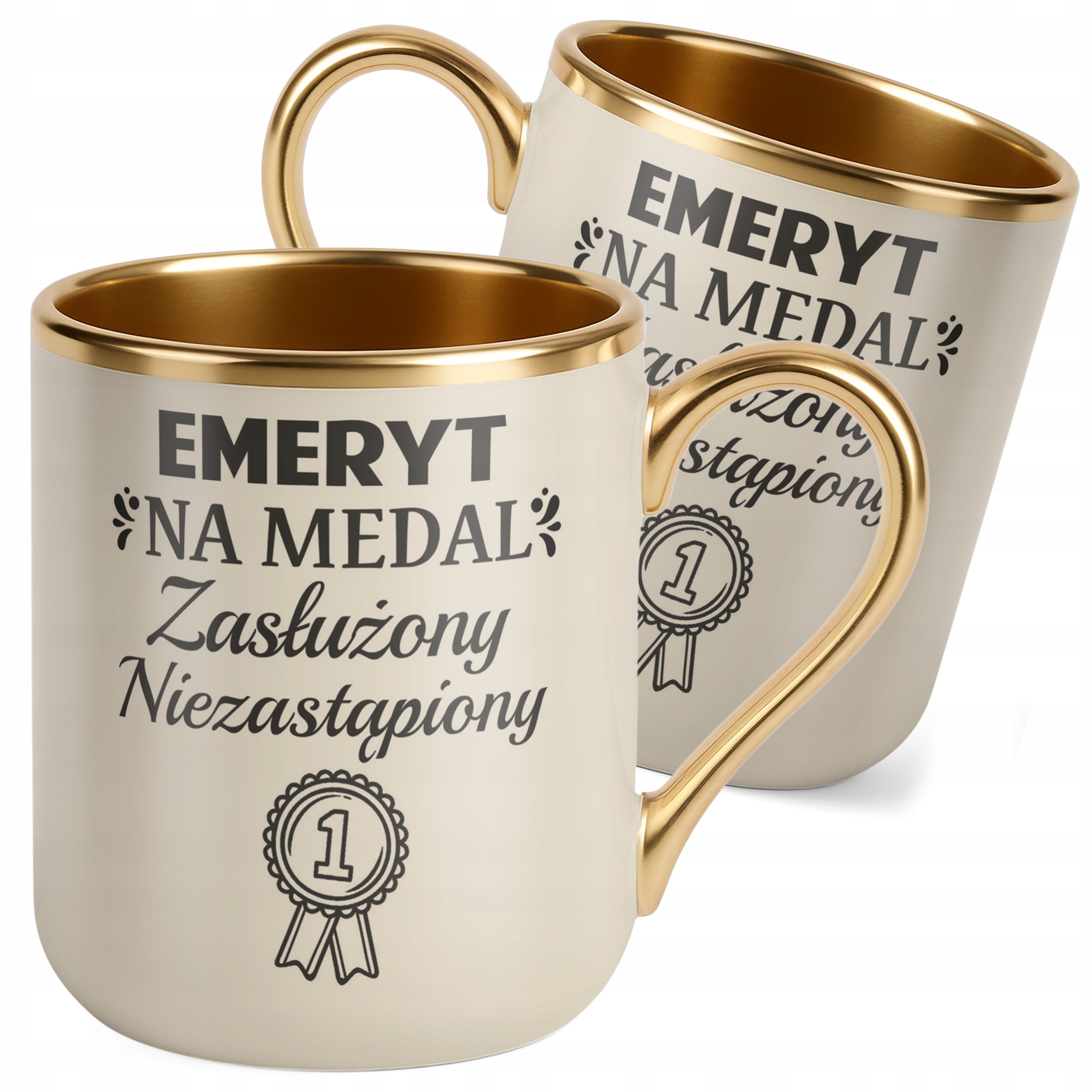 Kubek Premium Złoty Ecru Z okazji Emerytury Dla Emeryta Prezent