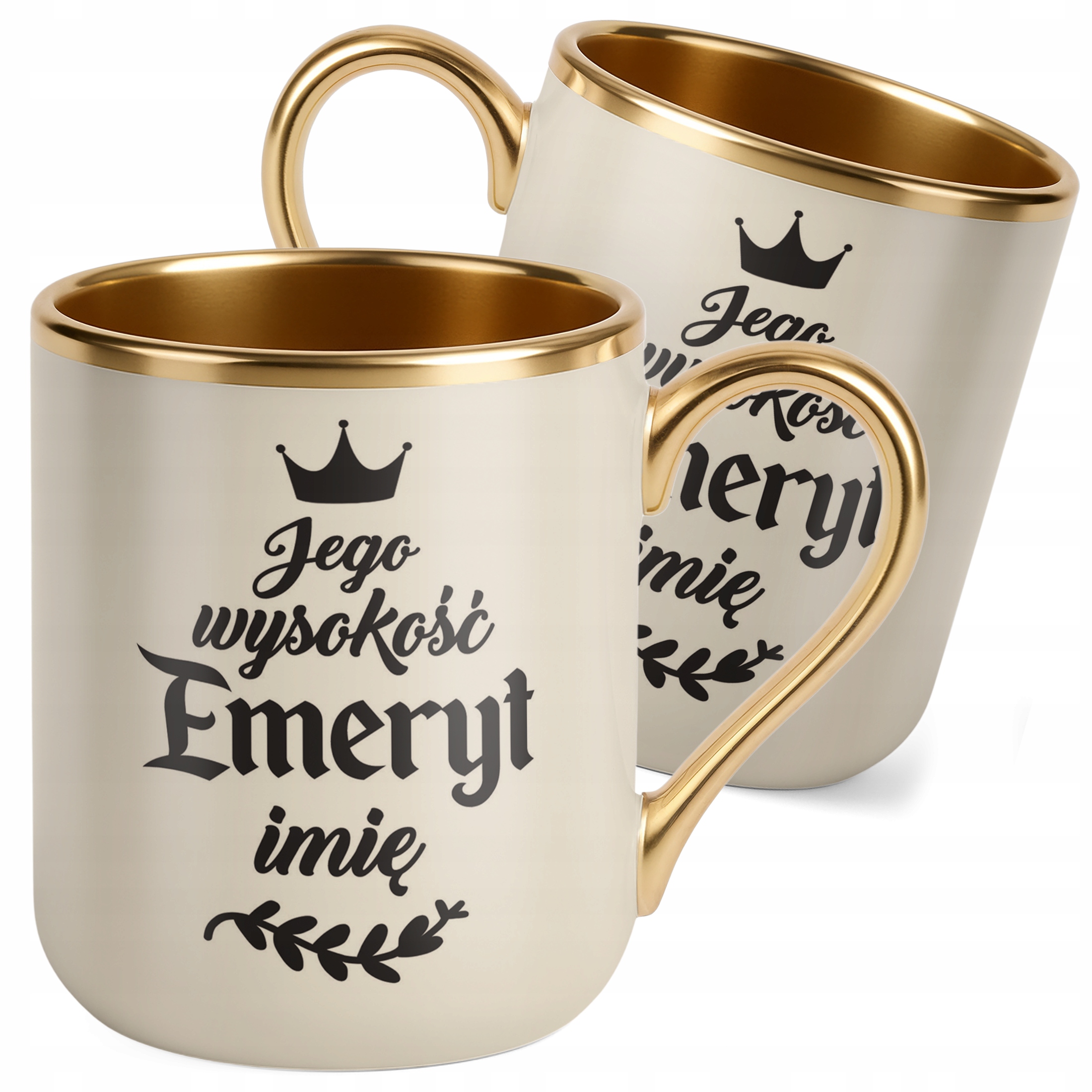 Kubek Premium Złoty Ecru Personalizowany z okazji Emerytury Dla Emeryta