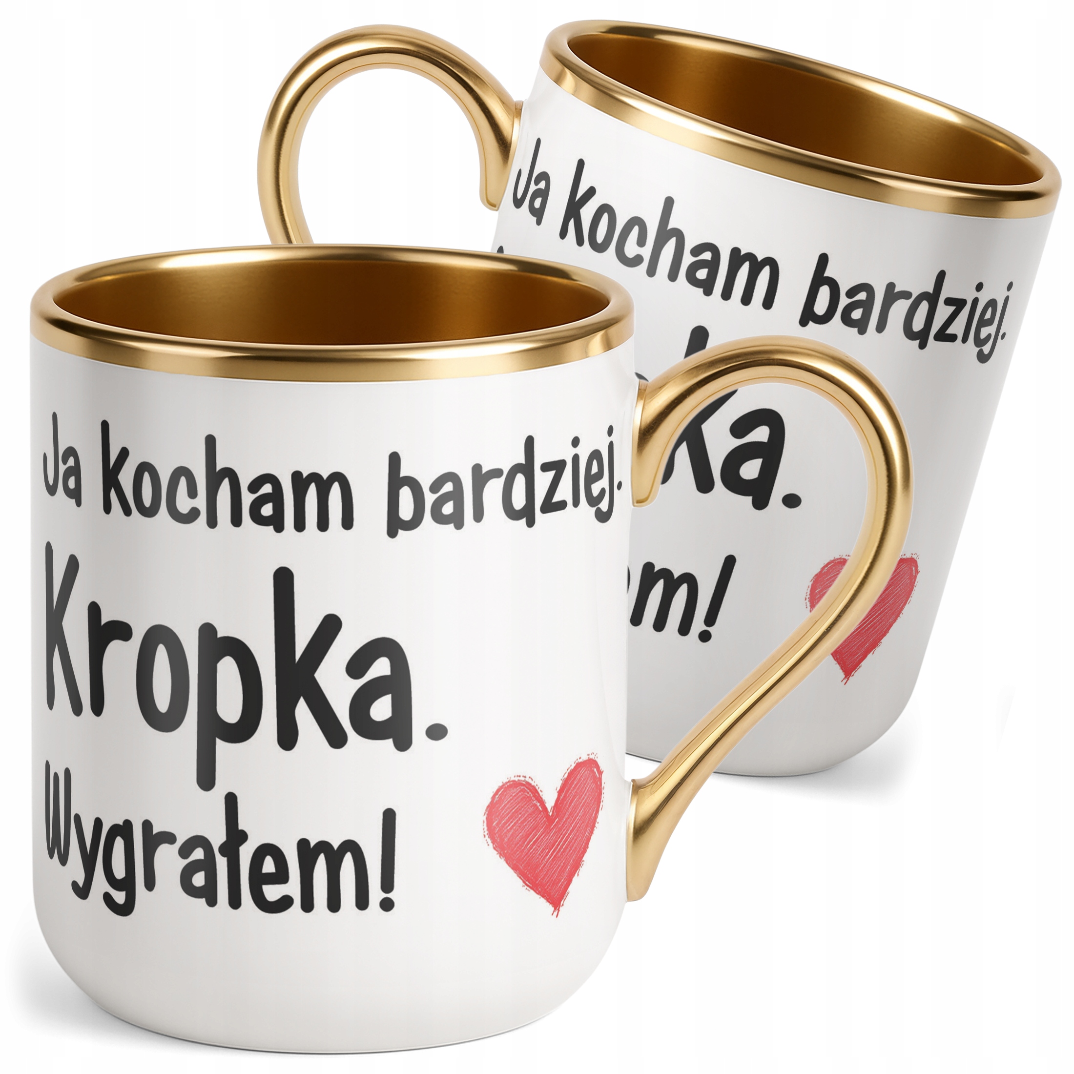 Kubek Premium Złoty Walentynki Ja Kocham Bardziej Kropka Prezent