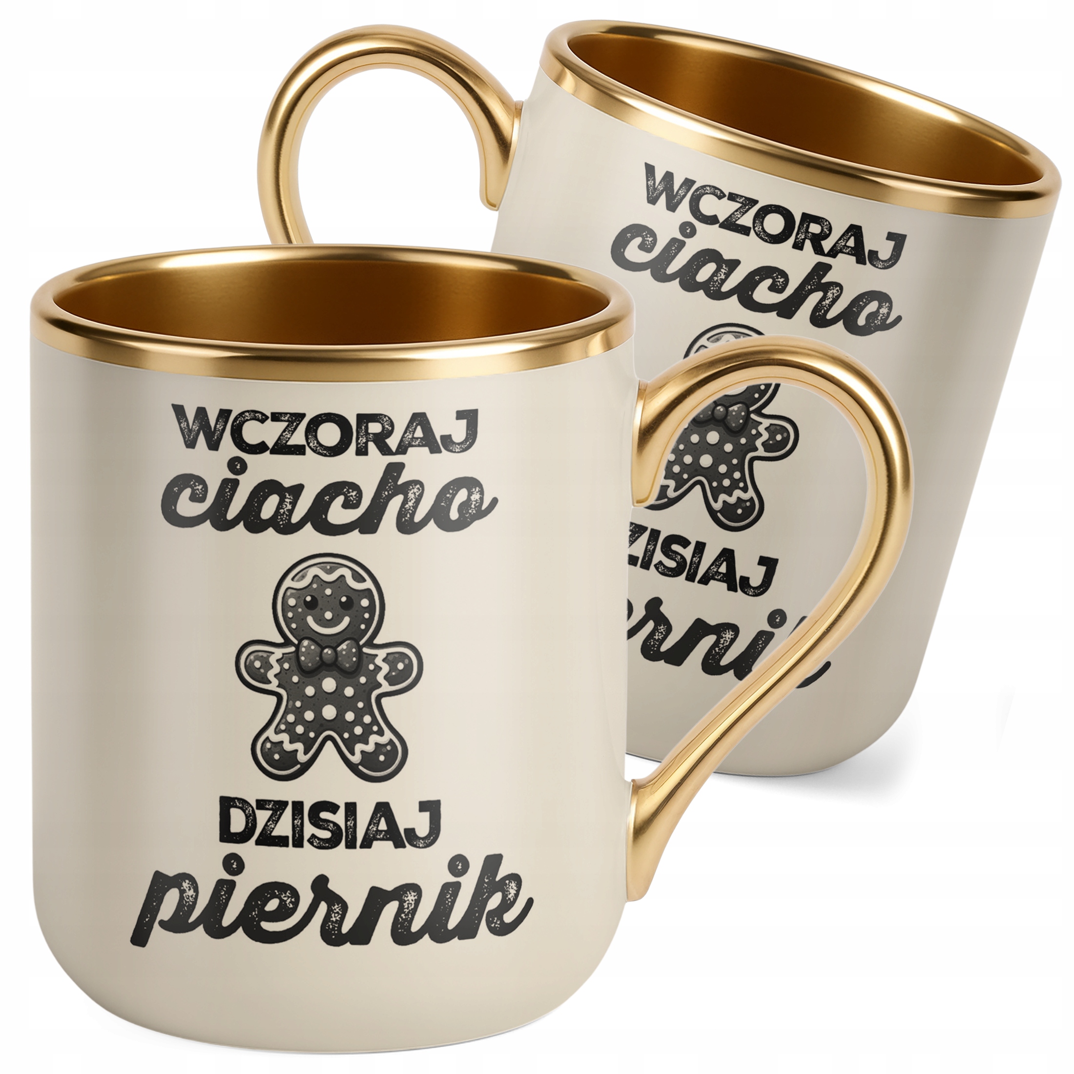 Kubek Premium Złoty Ecru Wczoraj Ciacho Dzisiaj Piernik Zabawny Urodziny