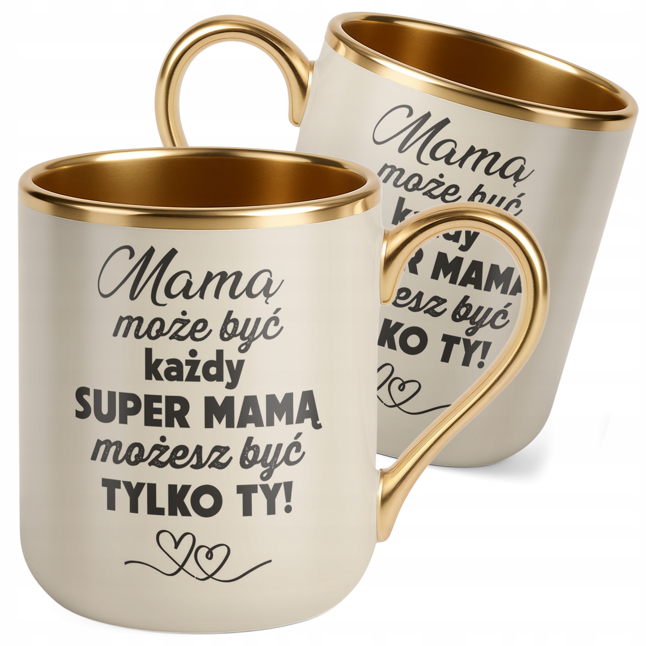 Kubek Premium Złoty Ecru Dzień Matki Dla Mamy Prezent Super Mama