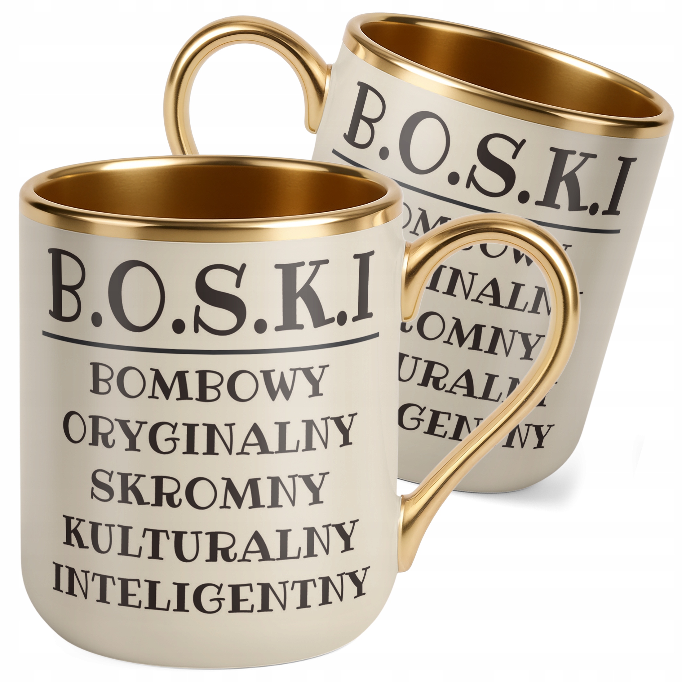 Kubek Premium Złoty Ecru B.O.S.K.I Dla Mężczyzny Śmieszny Zabawny Prezent