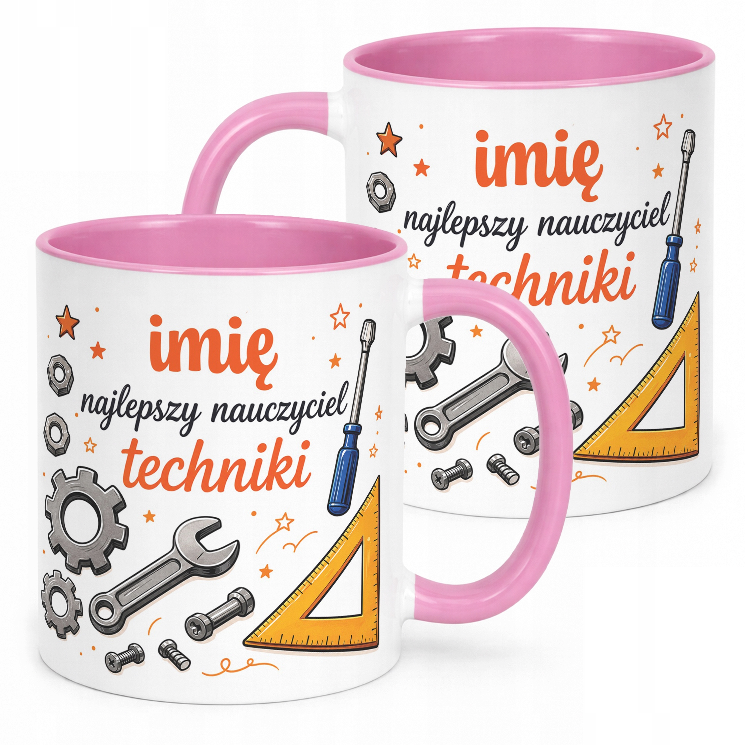 Kubek Różowy z Imieniem Dzień Nauczyciela Technika Prezent