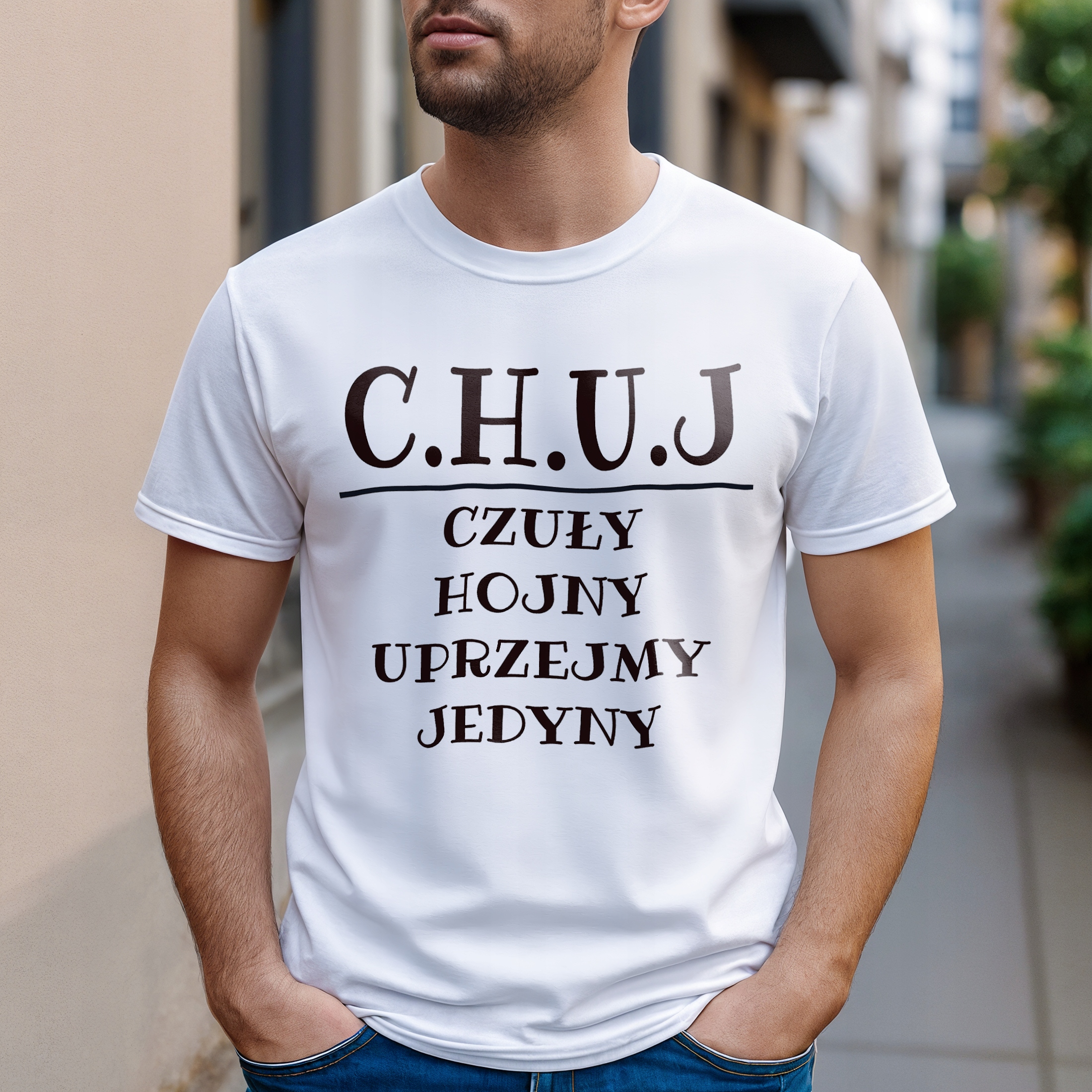 Koszulka biała męska C.H.U.J Zabawny Prezent Upominek