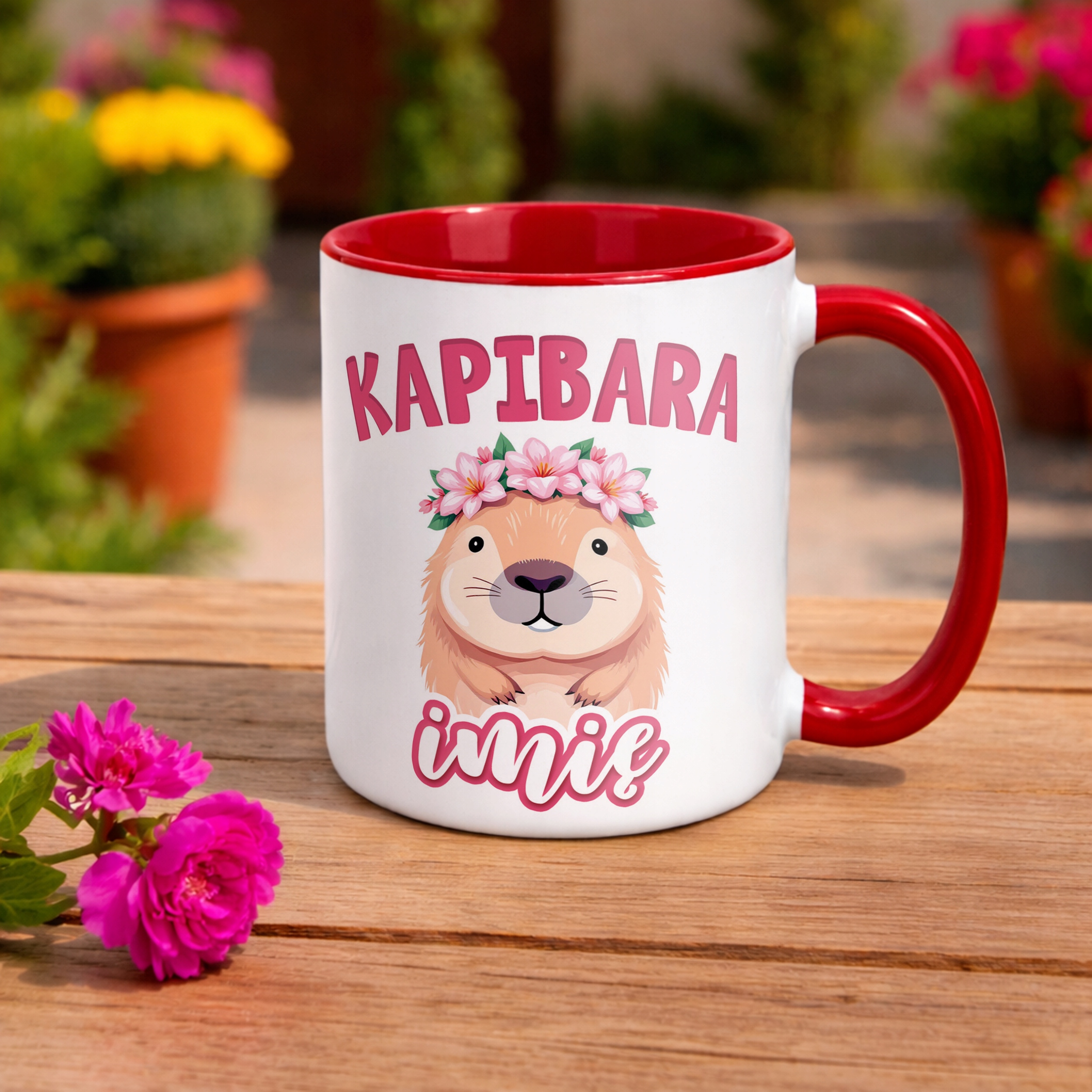 Kubek Czerwony Personalizowany Kapibara Capybara Zwierzak Dla Dzieci