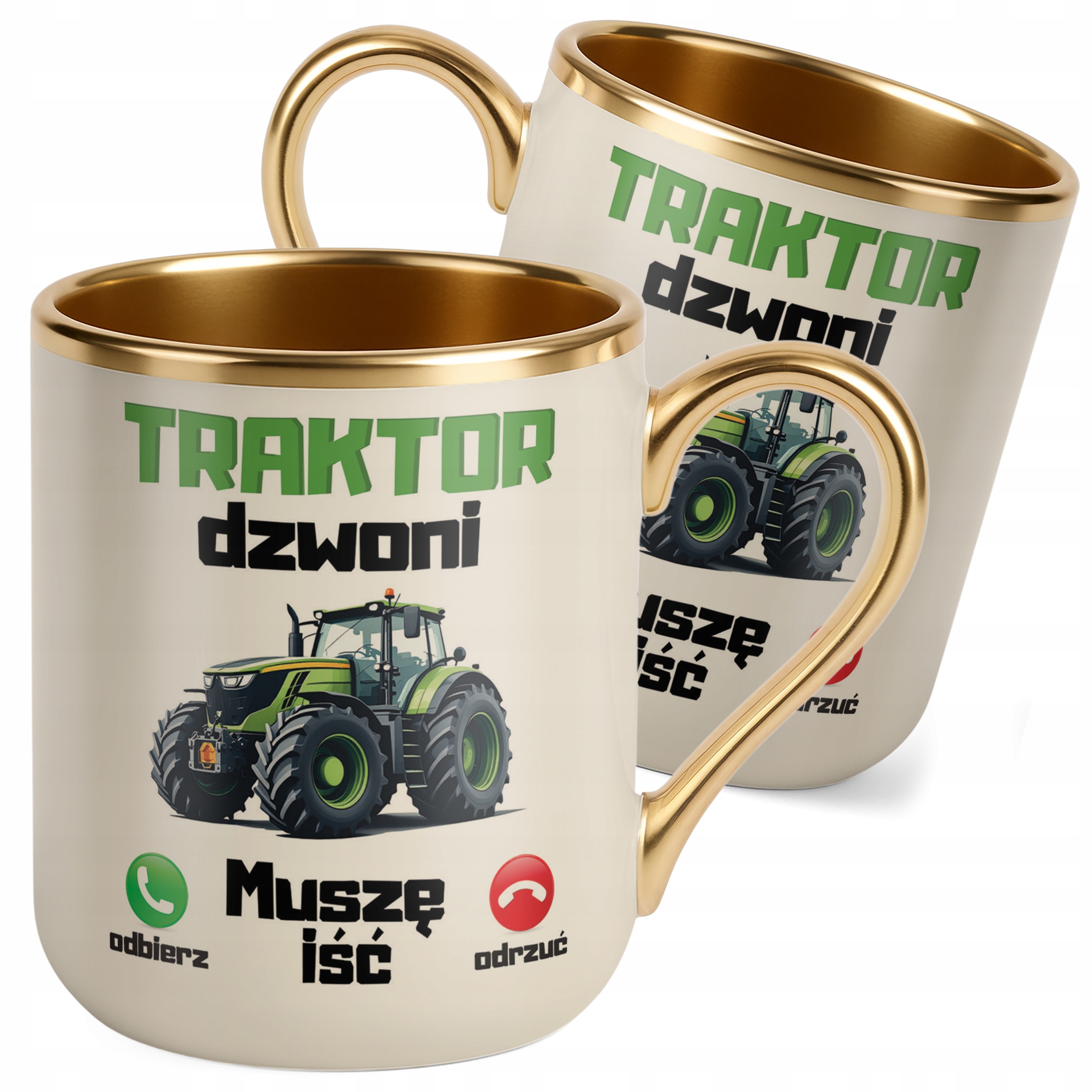 Kubek Premium Złoty Ecru Rolnik Dla Rolnika Traktor Zabawny Prezent
