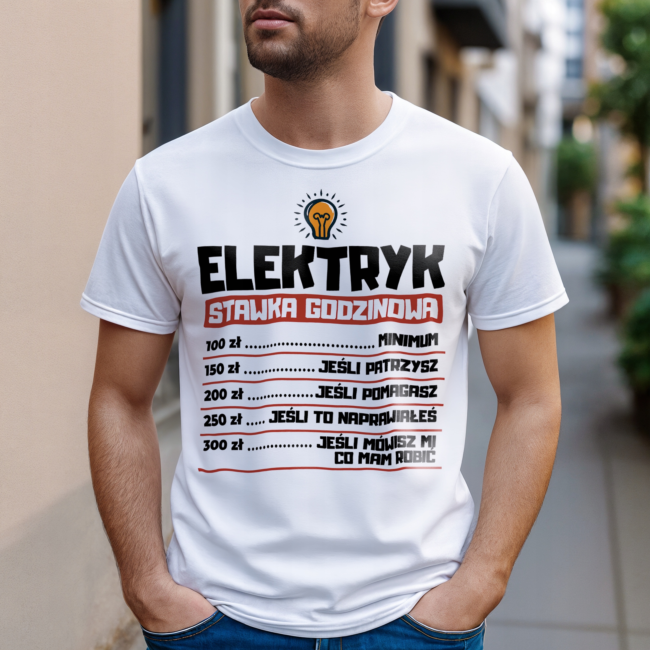 Koszulka biała męska Elektryk Stawka Godzinowa Prezent r. 3XL