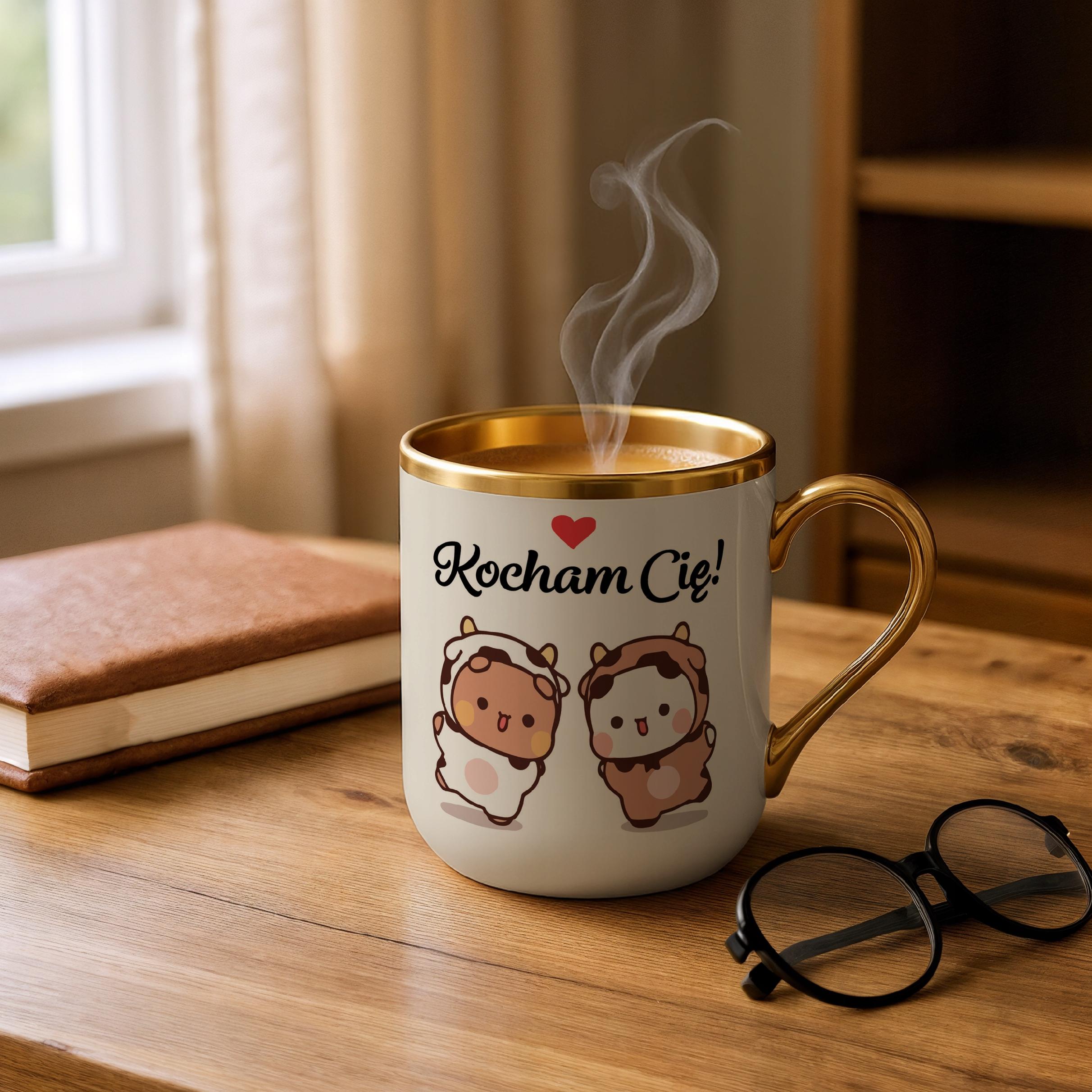 Kubek Premium Złoty Ecru Na Walentynki Kocham Cię Prezent Upominek