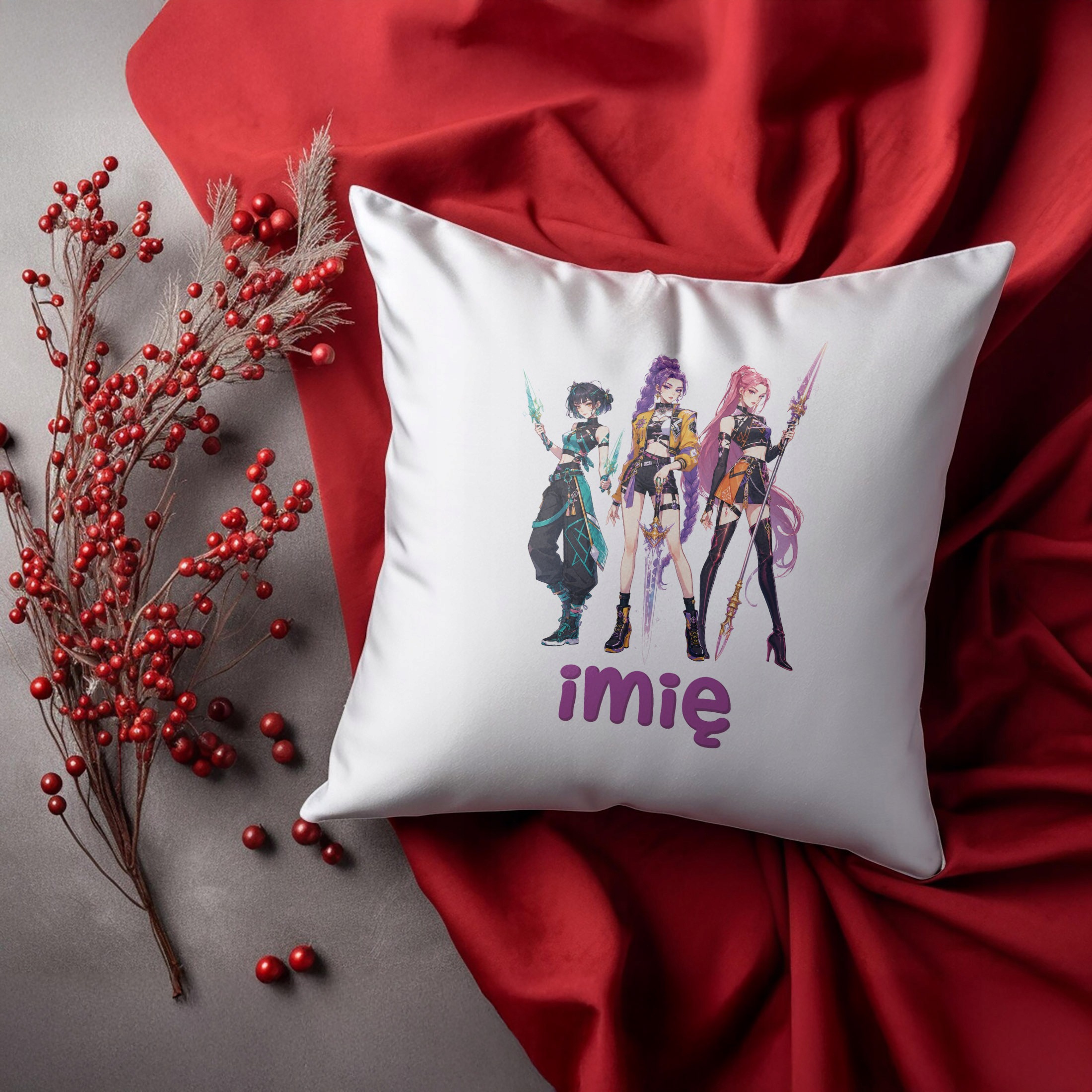 Zestaw Personalizowany Kubek Czarny Poduszka Łowczynie Kpop Prezent