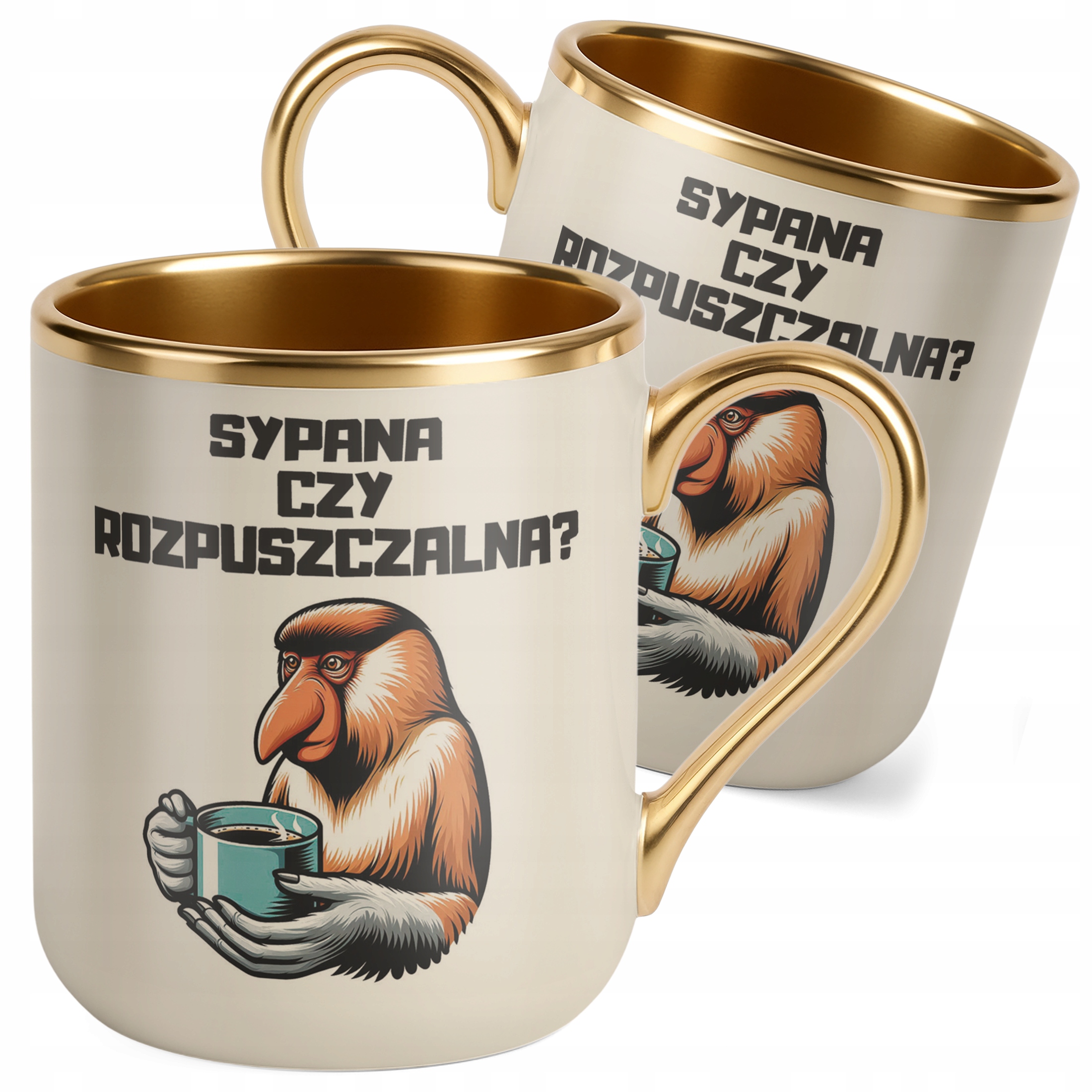 Kubek Premium Złoty Ecru Janusz Nosacz Kawa Zabawny Prezent