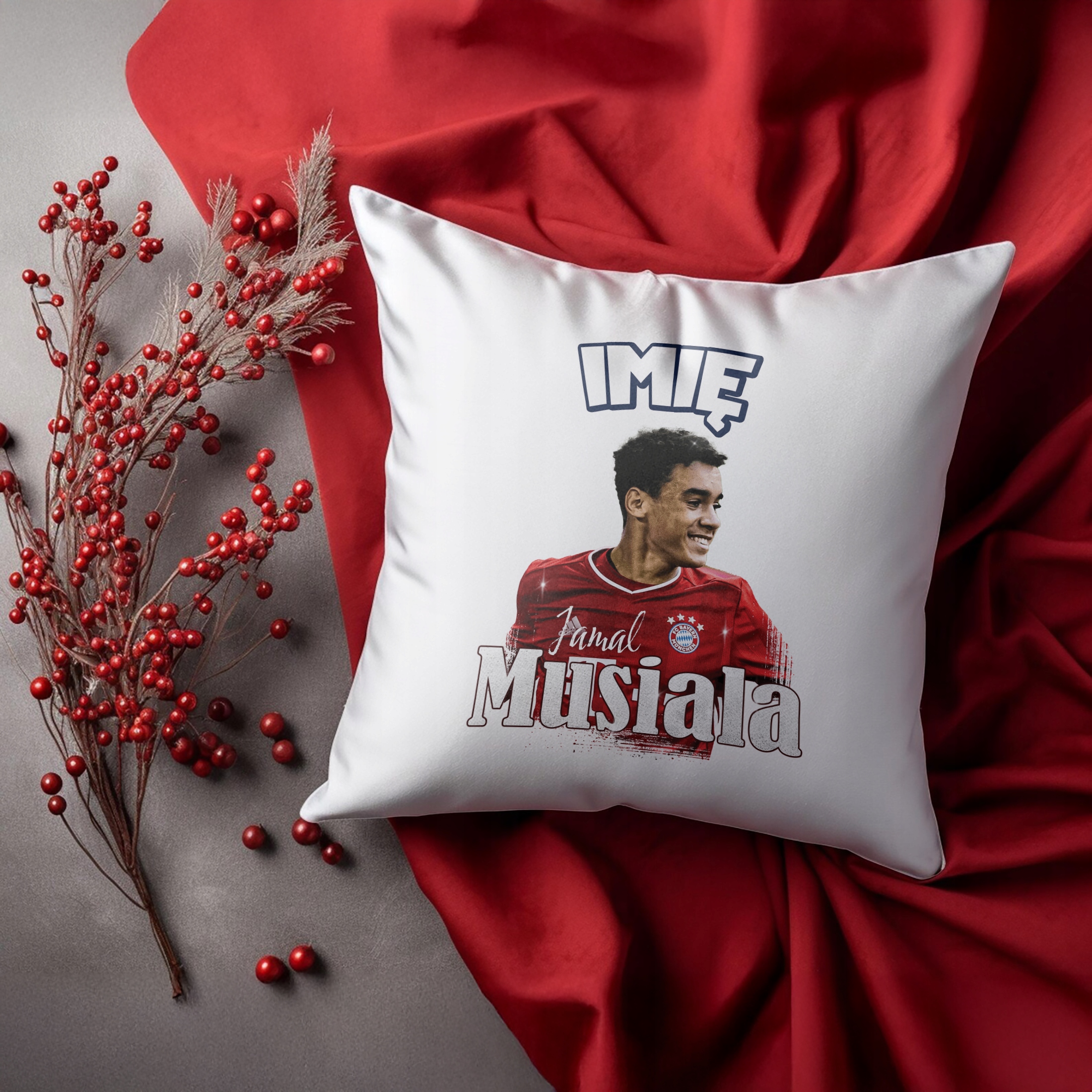 Poduszka personalizowana 38x38cm Jamal Musiala dla kibiców Bayern Monachium