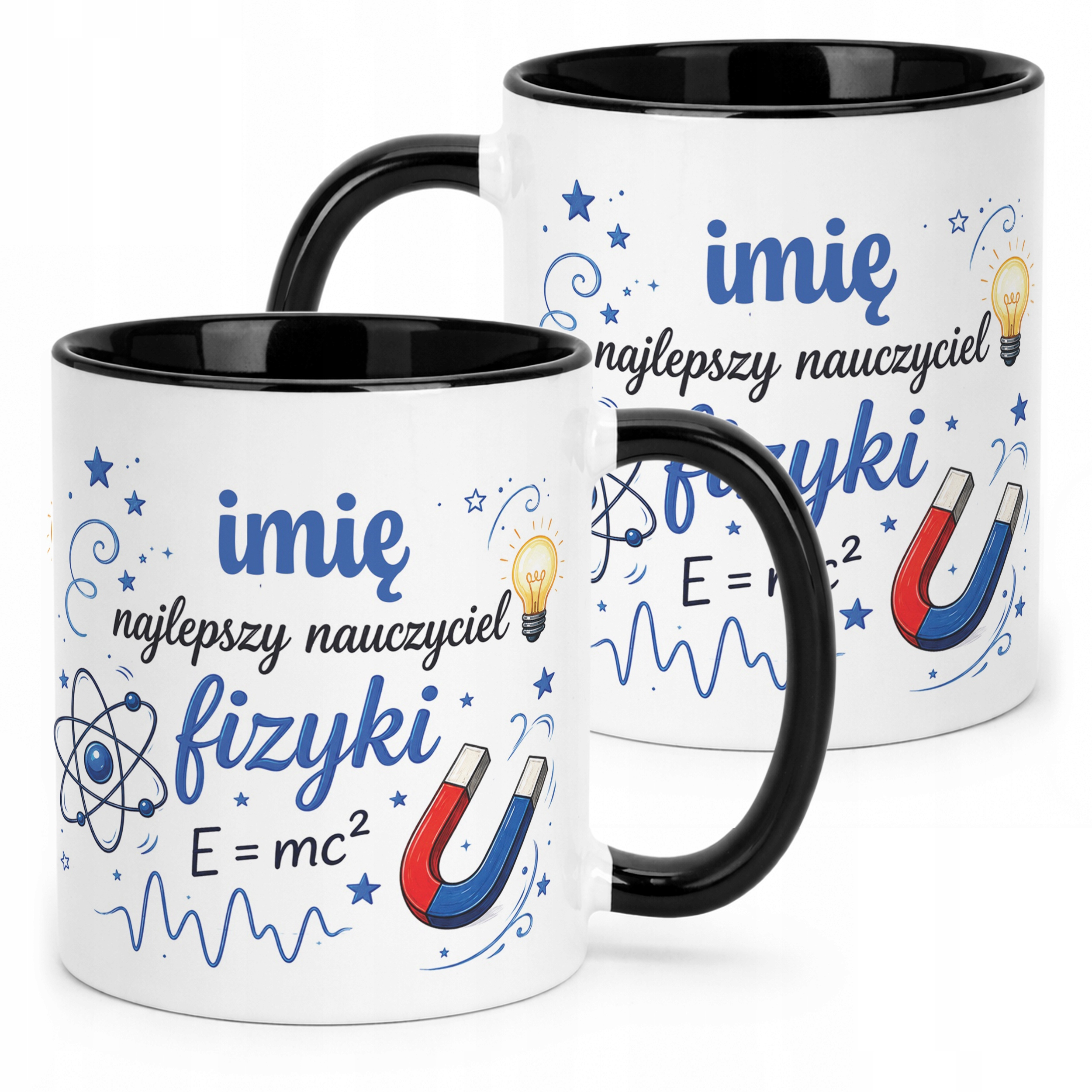 Kubek Czarny z Imieniem Dzień Nauczyciela Fizyka Prezent