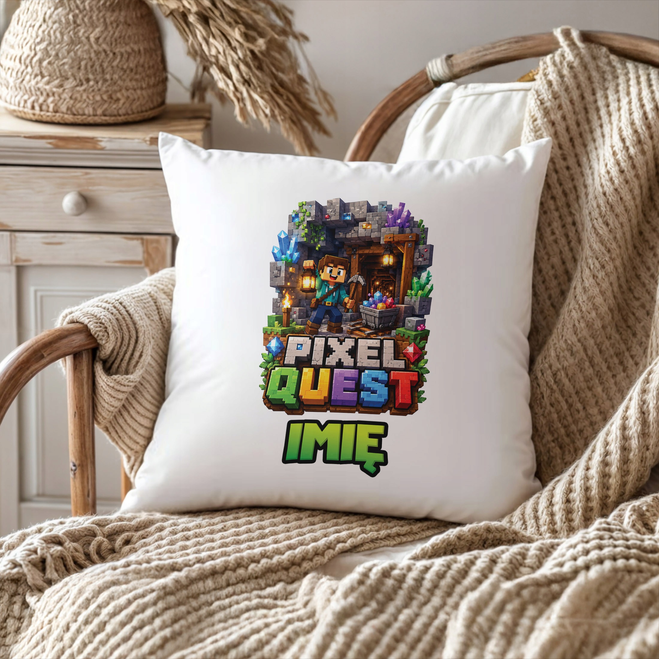 Poduszka Jasiek Personalizowana z nadrukiem 38x38cm PIXEL Gra Prezent