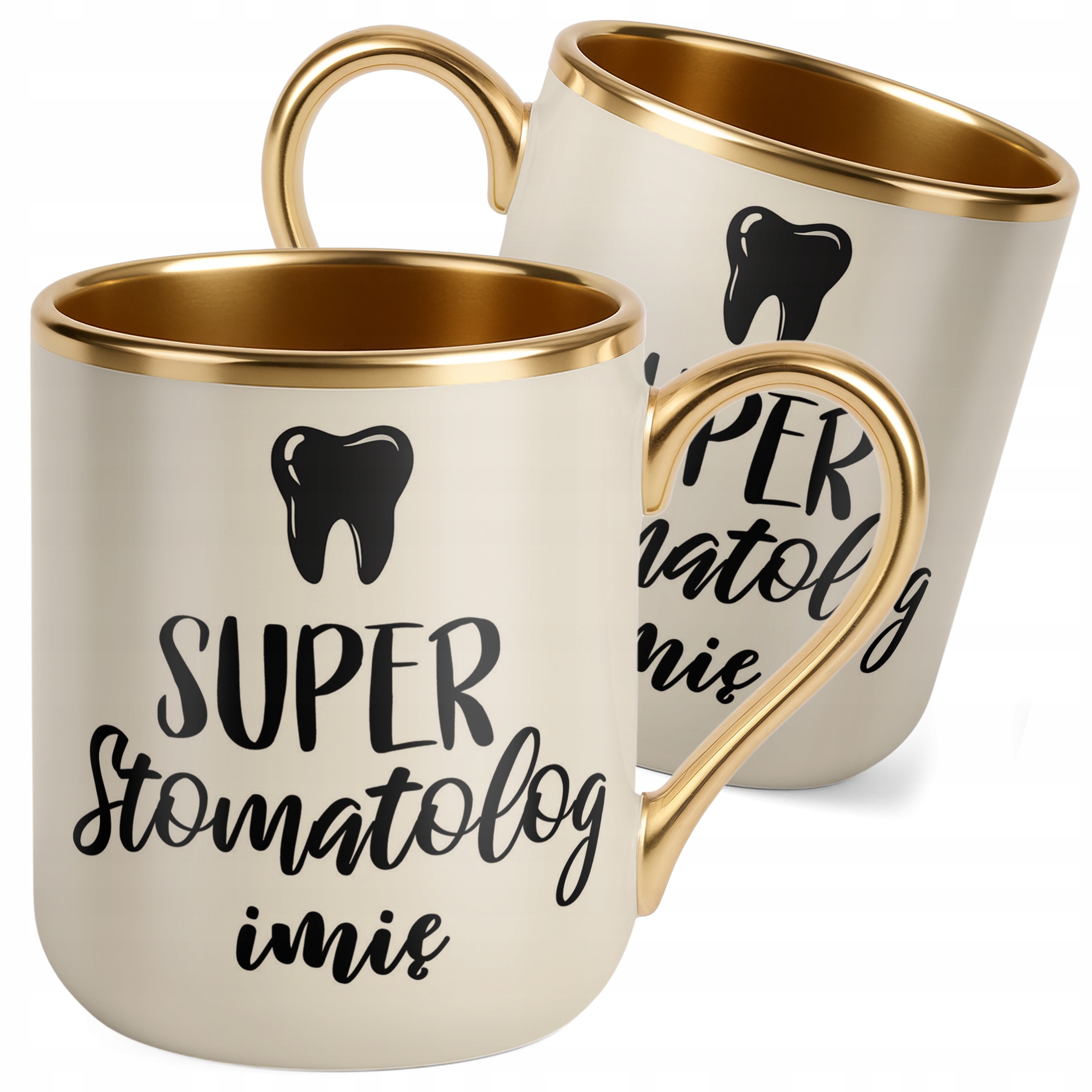Kubek Premium Złoty Ecru Personalizowany Super Stomatolog
