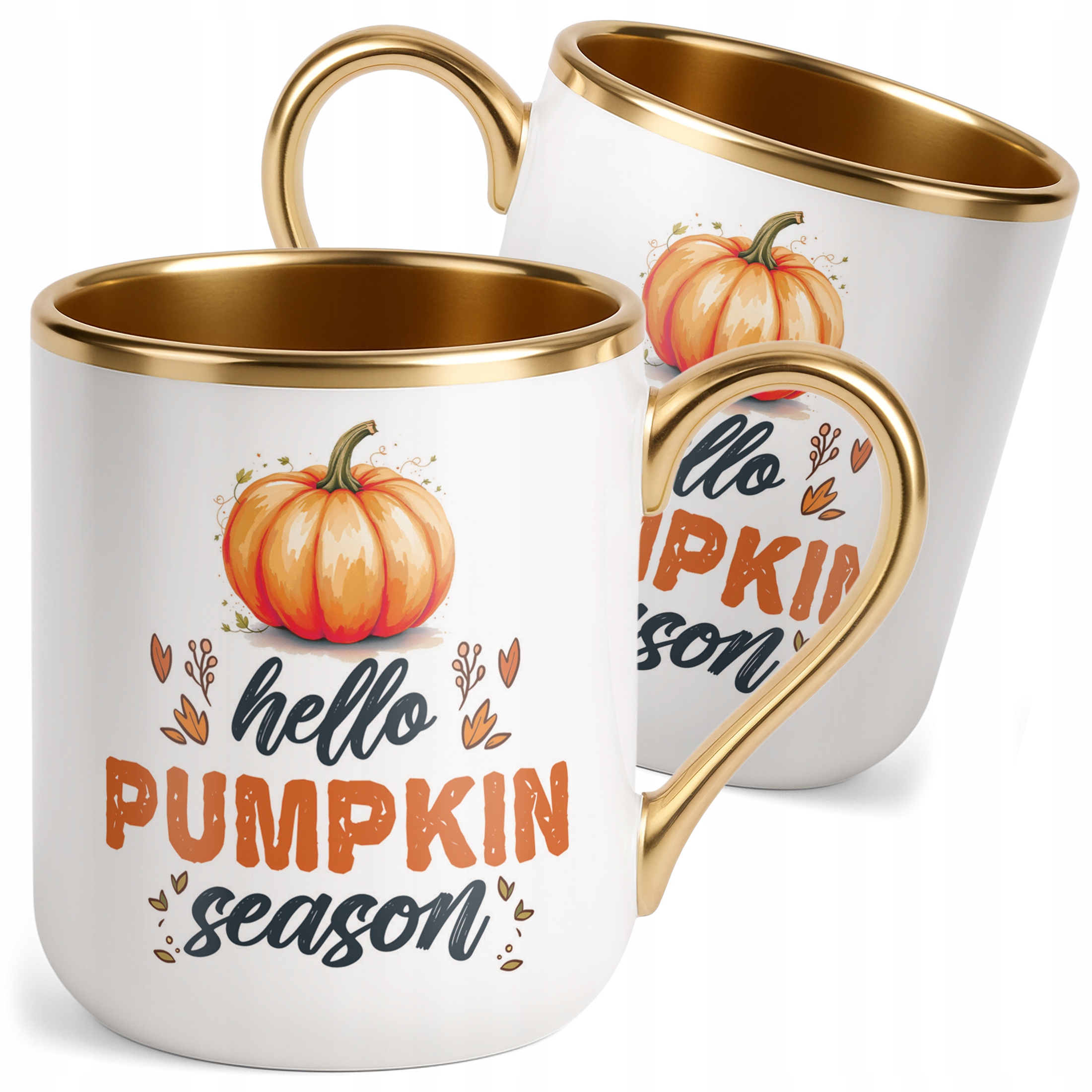 Kubek Premium Złoty Jesienny Jesień Hello Pumpkin Dynia Prezent
