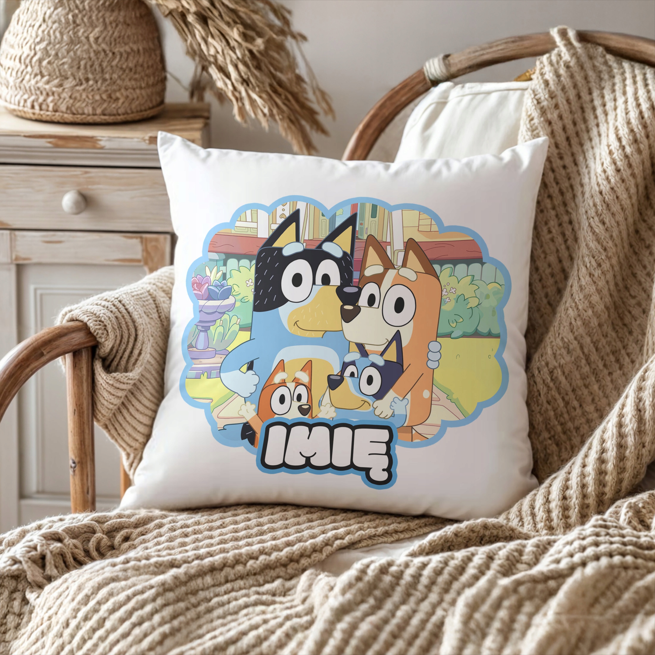 Poduszka 38×38 cm Bluey Pies dla Dzieci Personalizacja