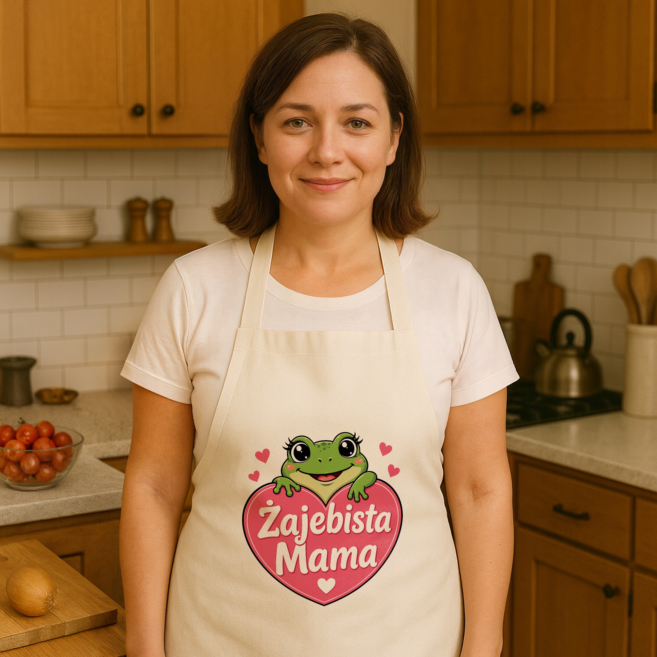 Bawełniany Fartuch Kuchenny Ecru Dzień Matki pomysł na prezent dla mamy