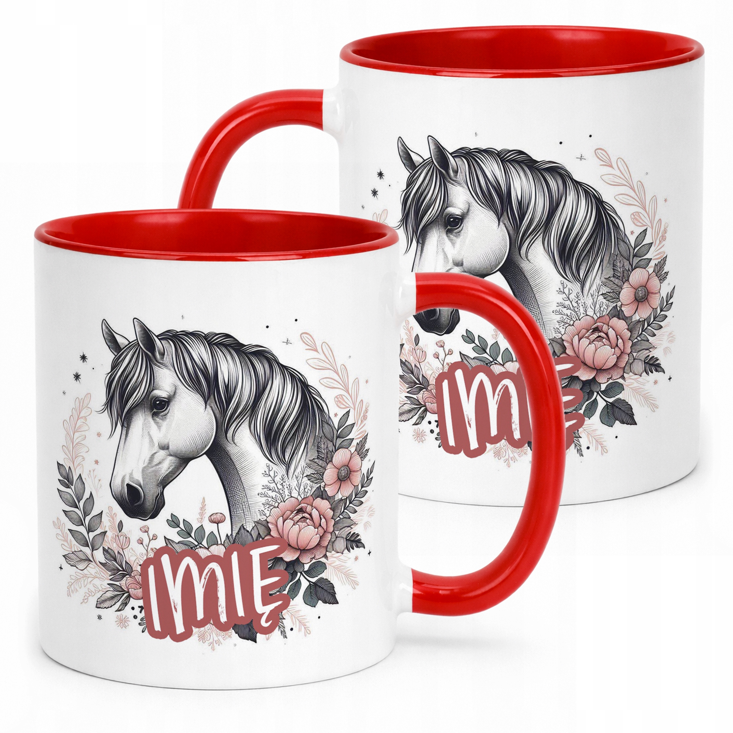 Kubek Czerwony Personalizowany Z Koniem Koń Słodki Dla Dzieci