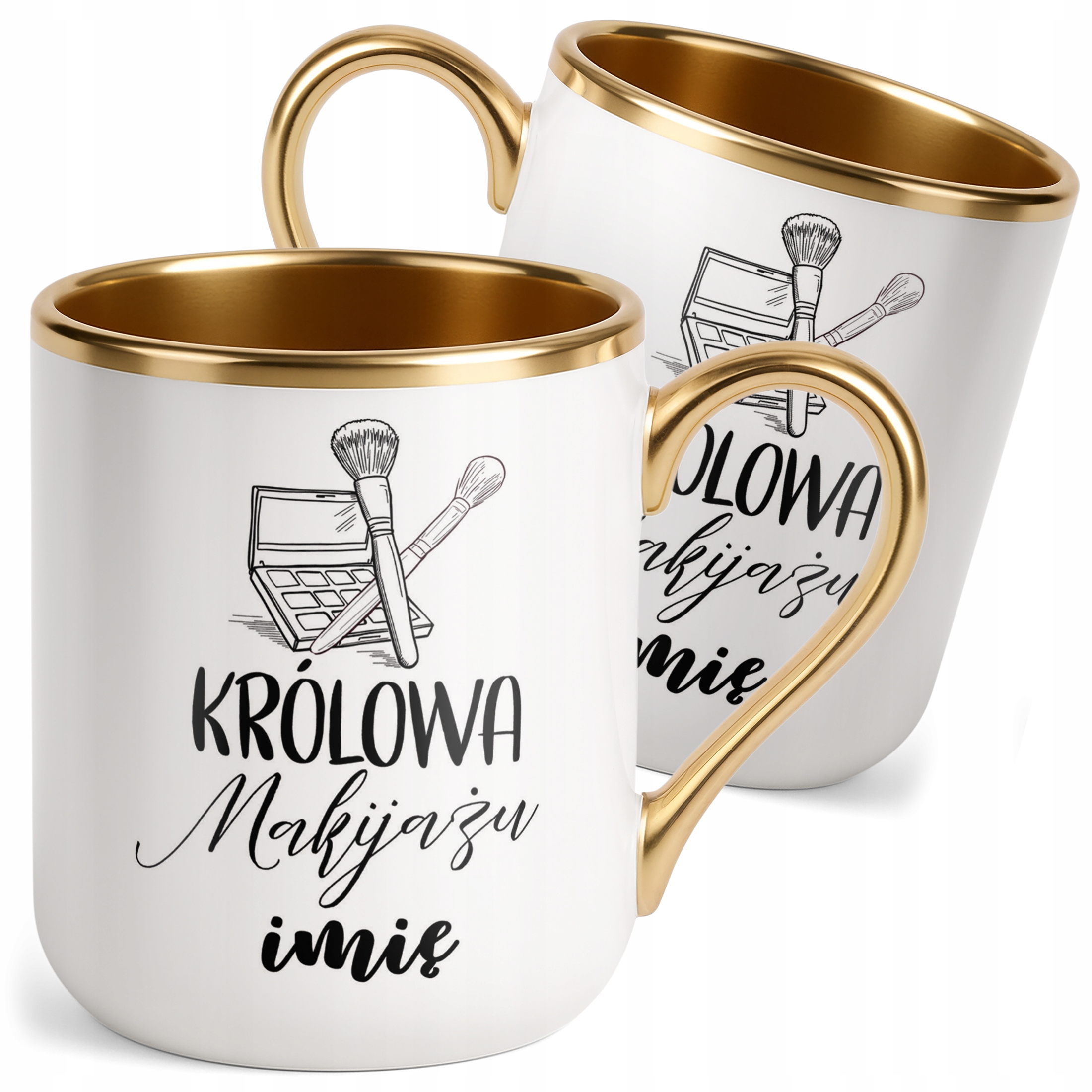 Kubek Premium Złoty Personalizowany Królowa Makijażu Prezent