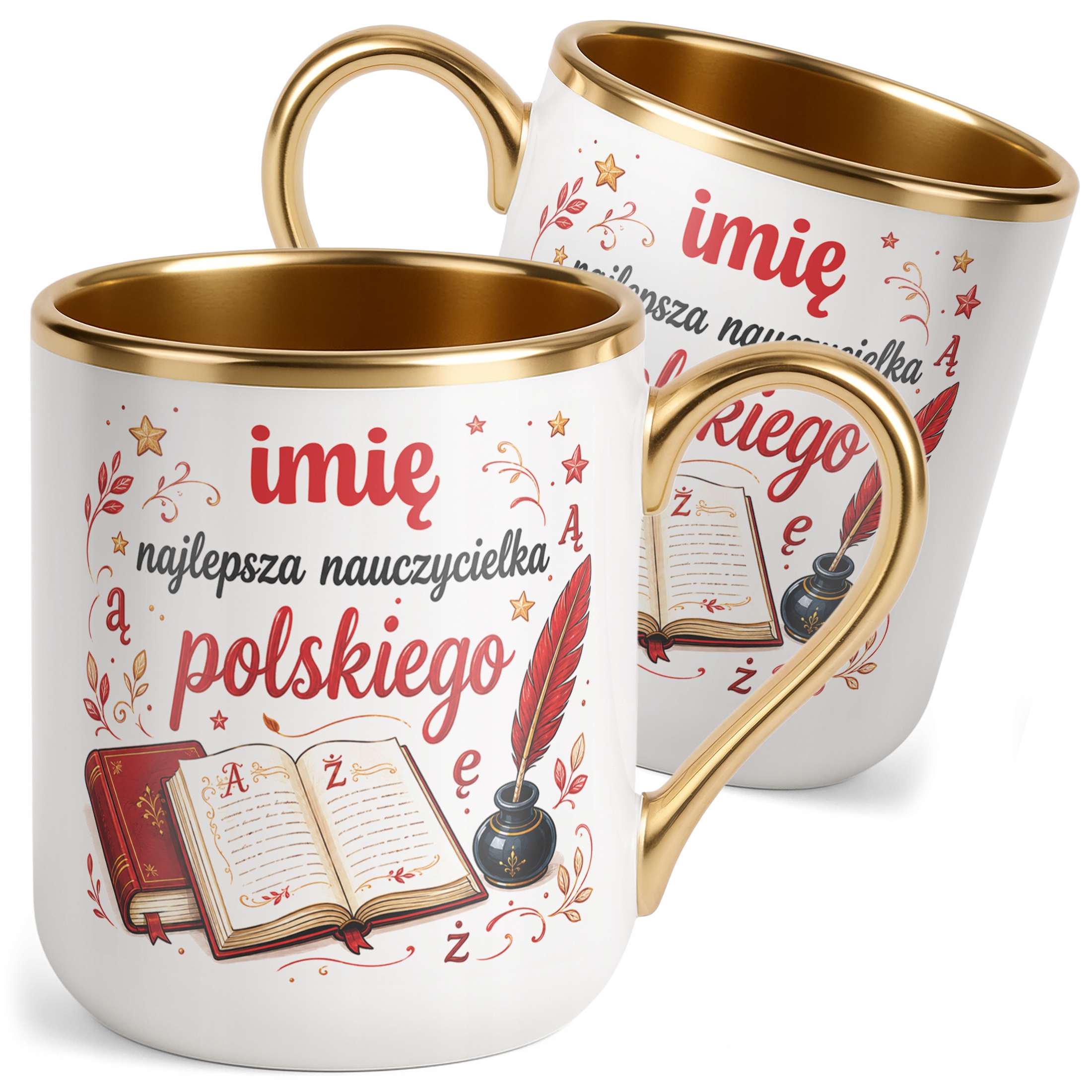 Kubek Premium Złoty z Imieniem Dzień Nauczyciela Język Polski Prezent