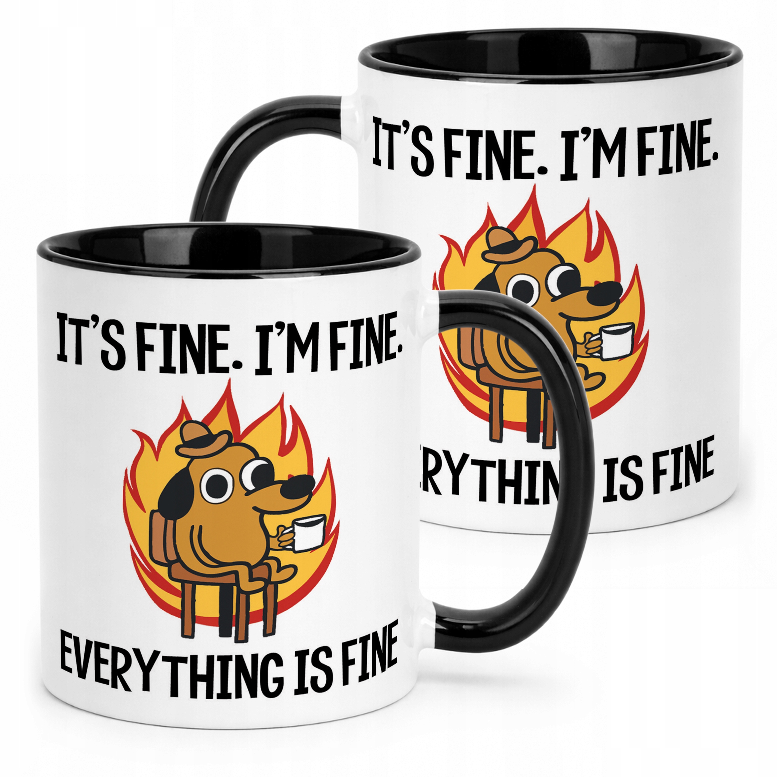 Kubek Czarny Everything Is Fine Pies Mem Zabawny Prezent