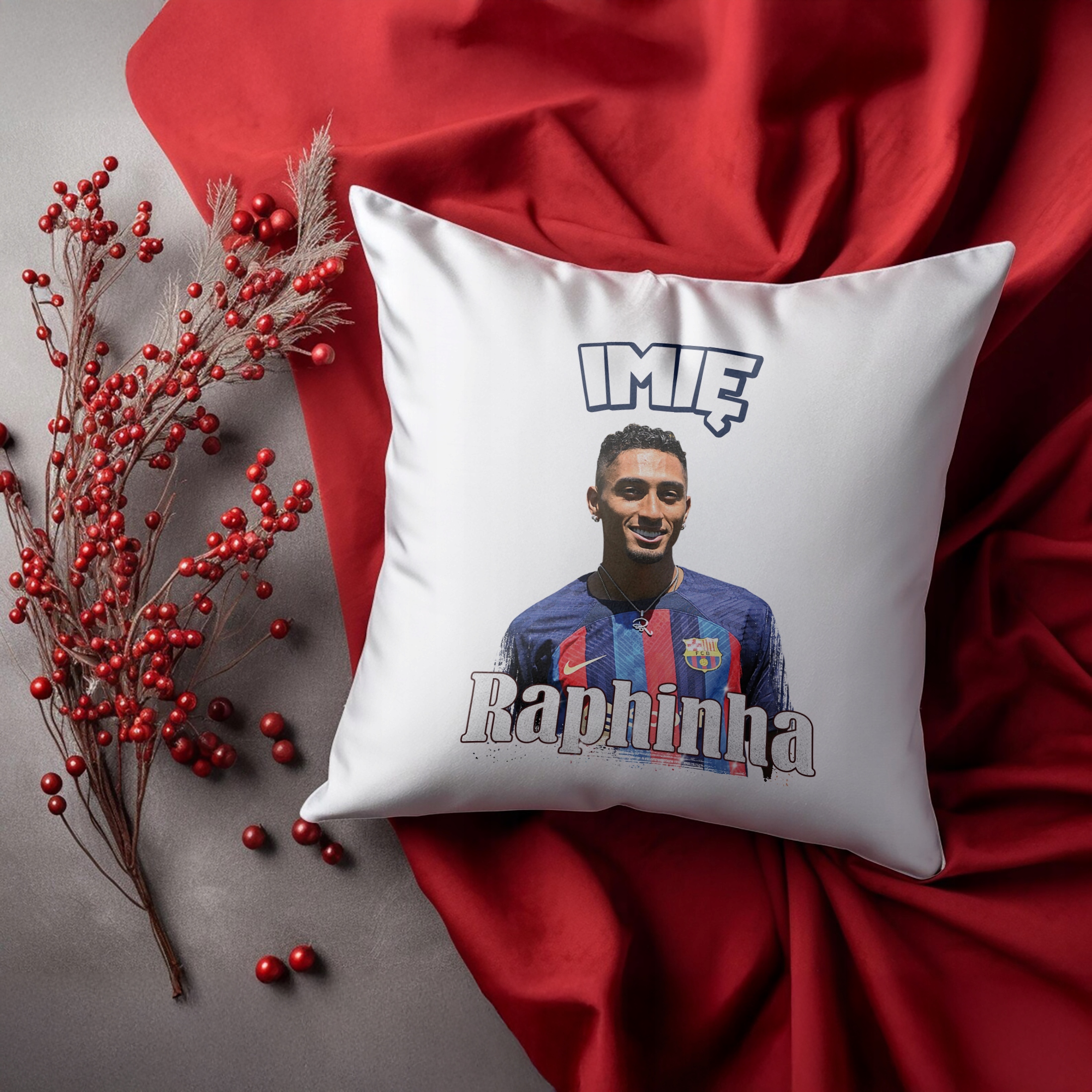 Poduszka personalizowana 38x38cm Raphinha dla kibiców FC Barcelona