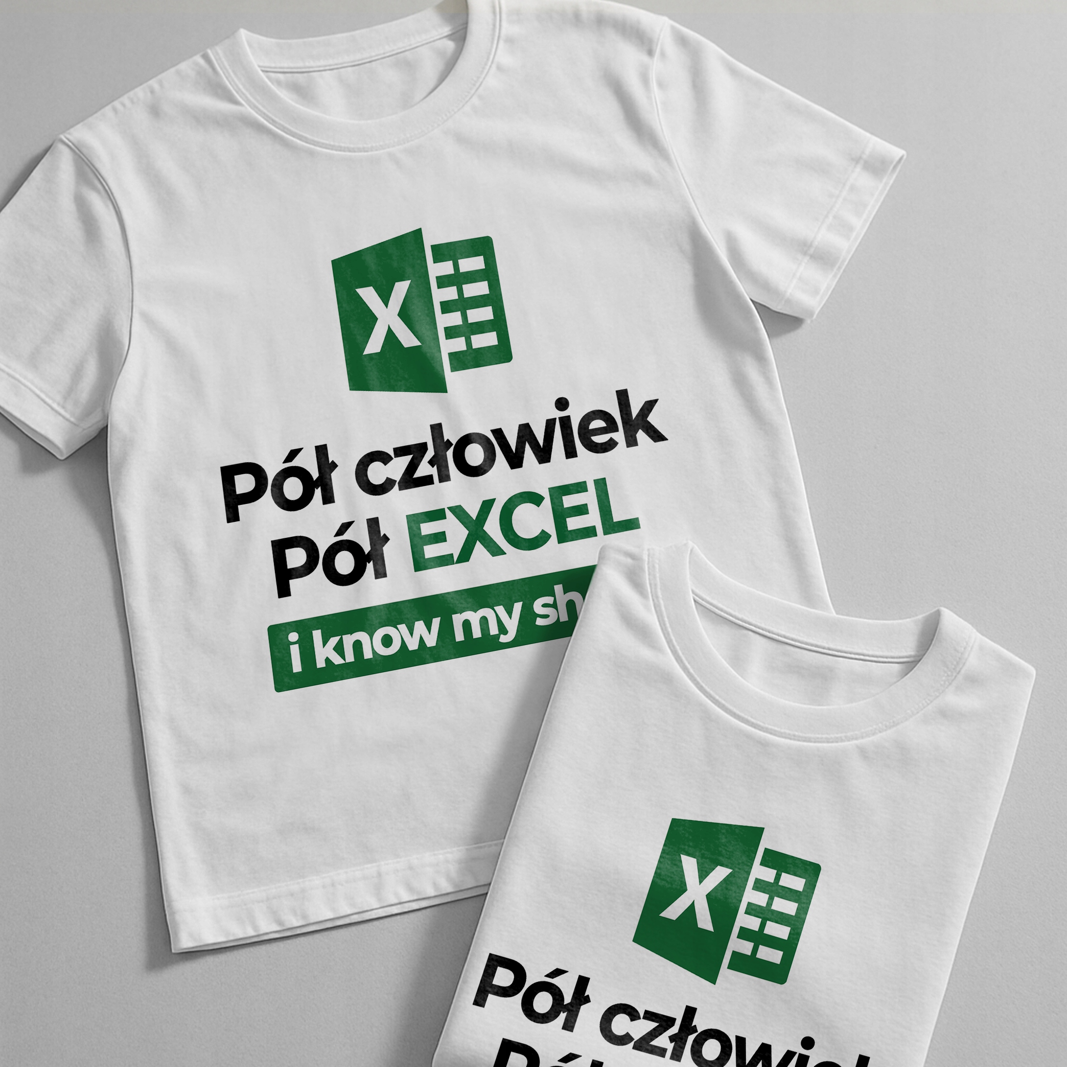 Koszulka biała męska Pół Człowiek Pół Excel Zabawny Prezent