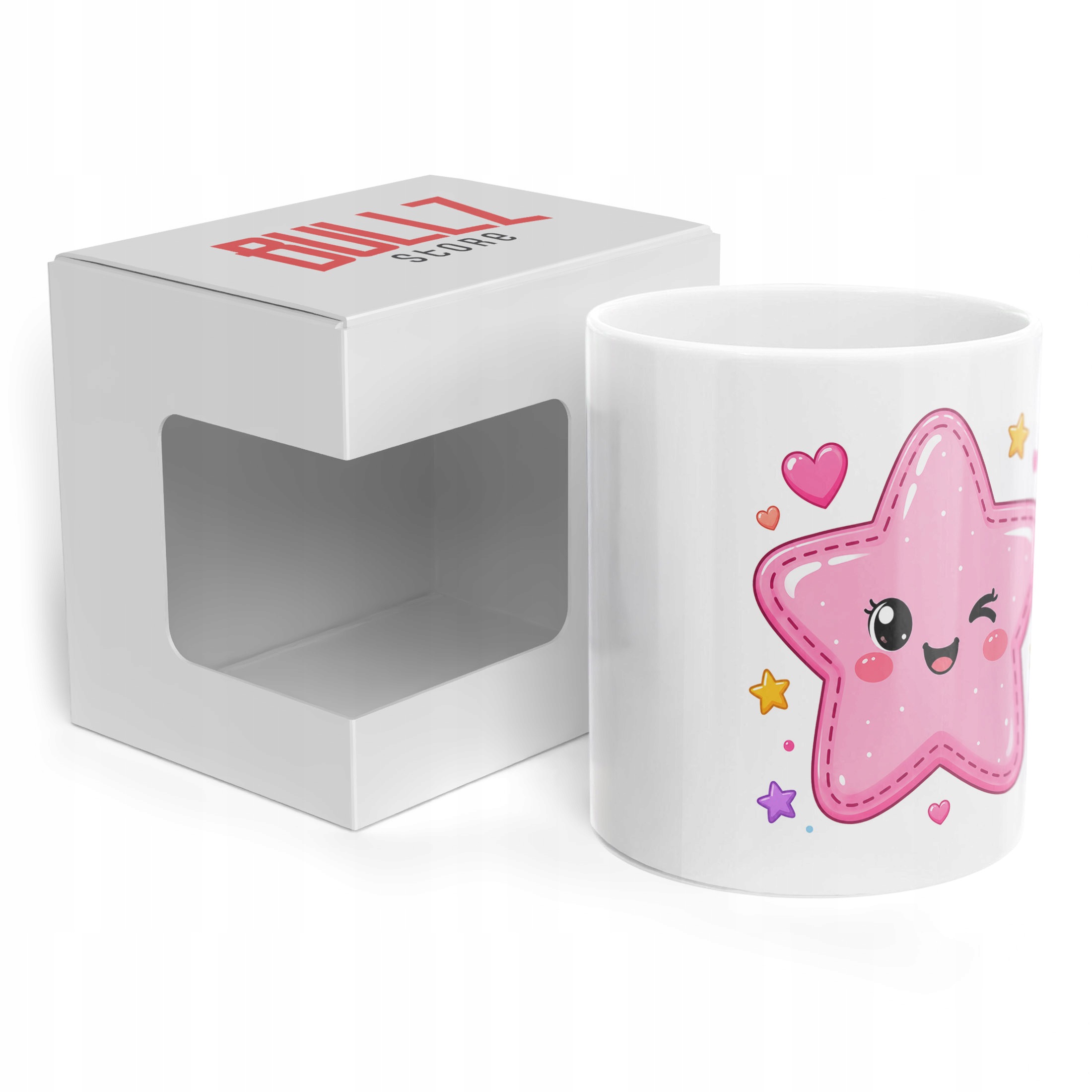 Zestaw Kubek Biały Poduszka Z Nadrukiem Kawaii Gwiazdka Prezent