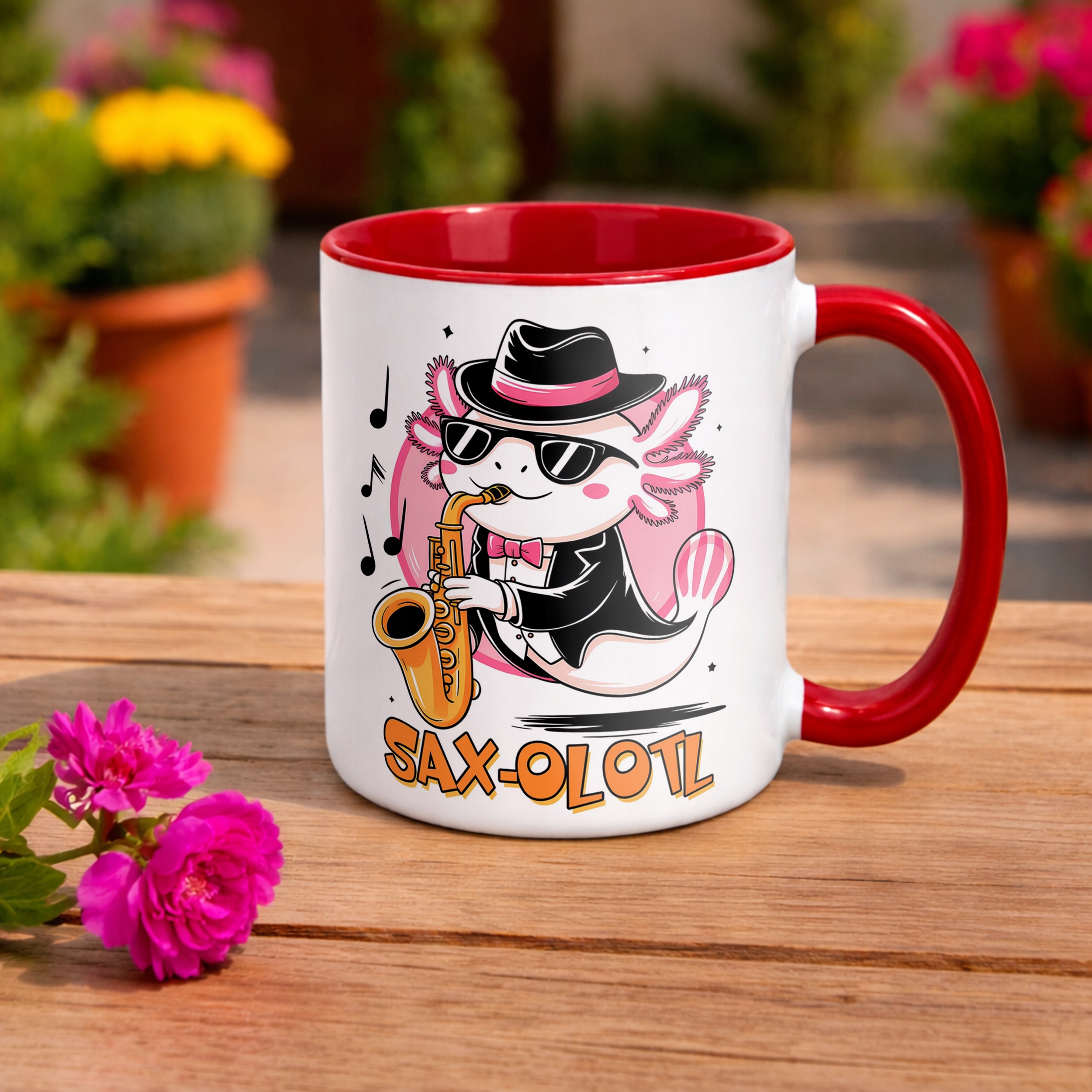 Czerwony kubek dla dzieci z grafiką Aksolotl Axolotl Mine craft