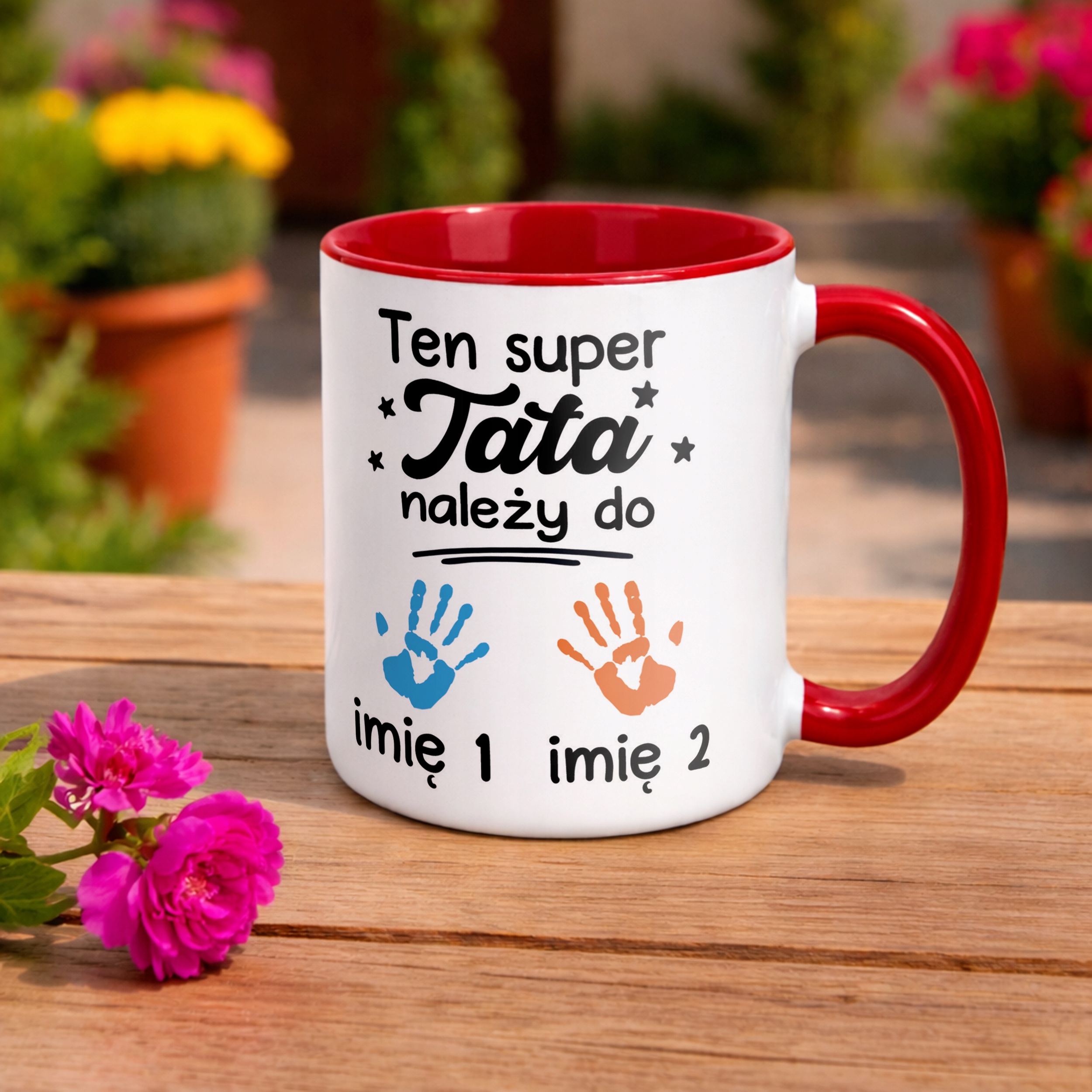 Kubek Czerwony Personalizowany Dzień Ojca Tata Należy Do 2 Dzieci