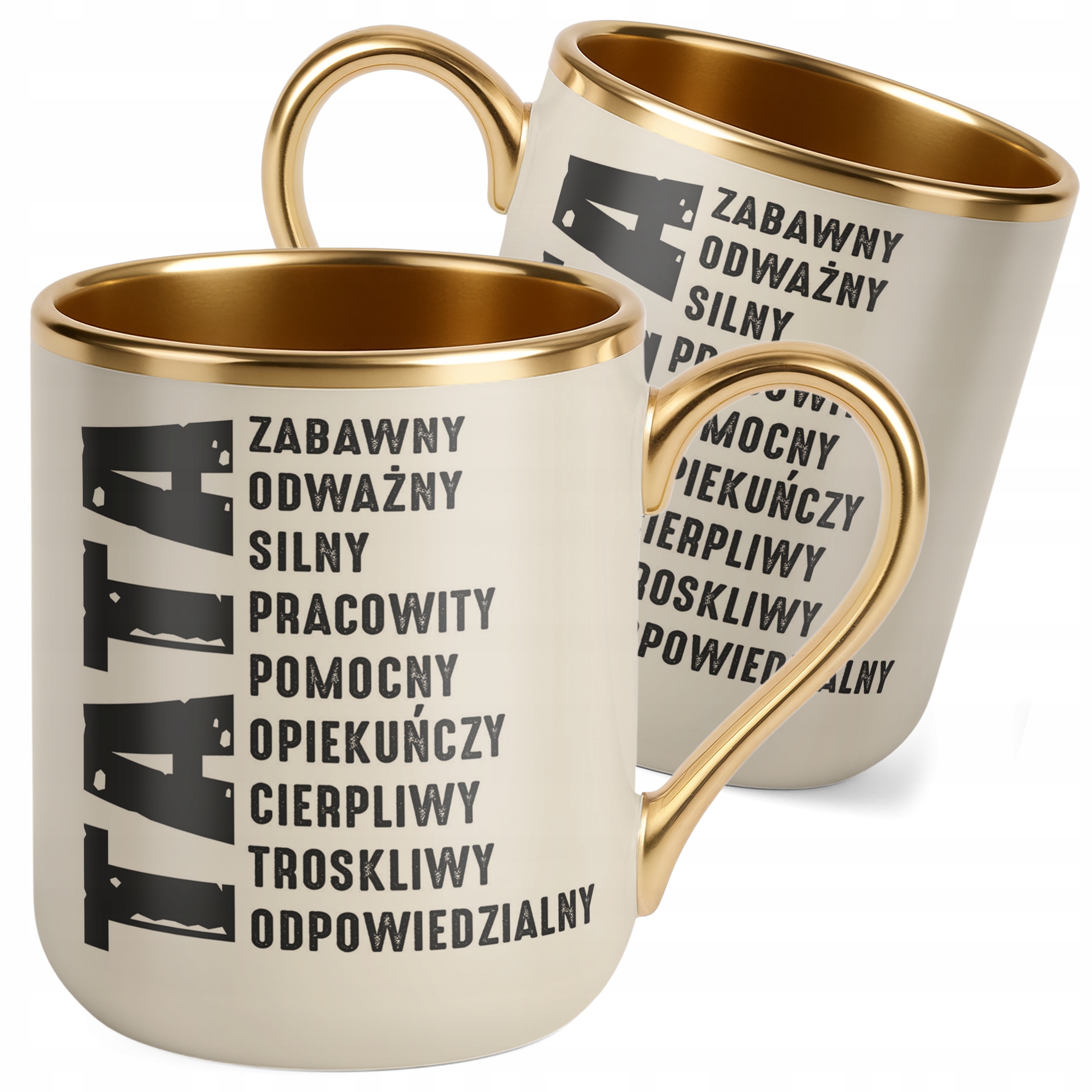 Kubek Premium Złoty Ecru Dzień Ojca Dla Taty TATA Prezent Upominek
