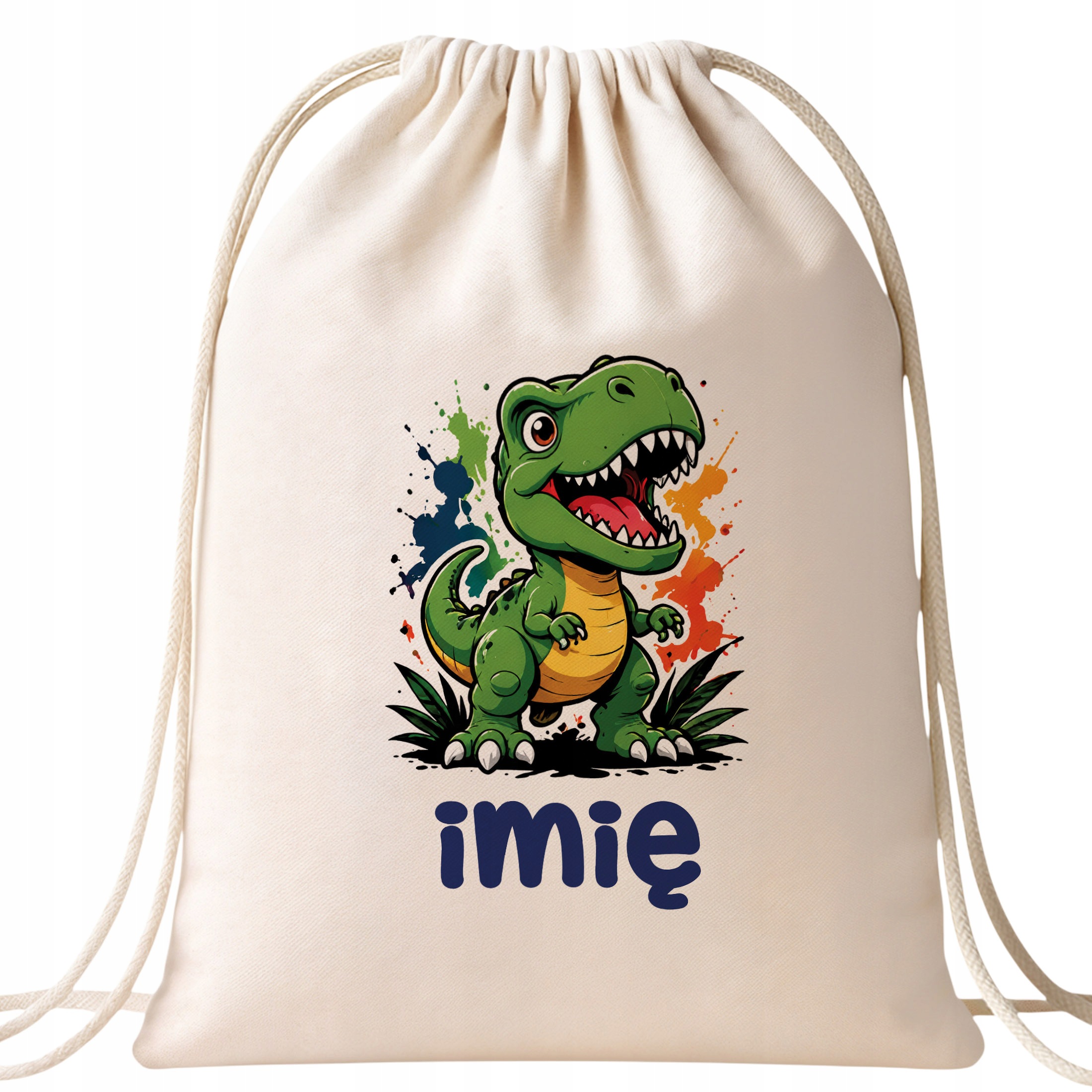 Zestaw Personalizowany Plecak Worek Kubek Czarny T-rex Prezent