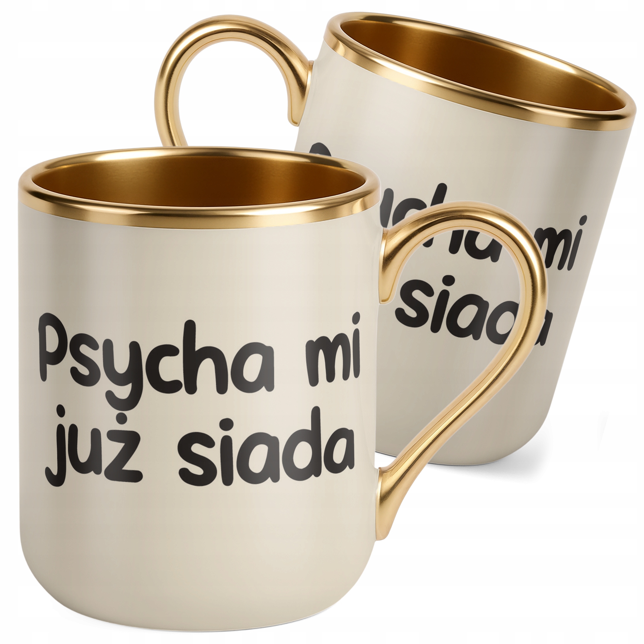 Kubek Premium Złoty Ecru Psycha Mi Już Siada Śmieszny Zabawny