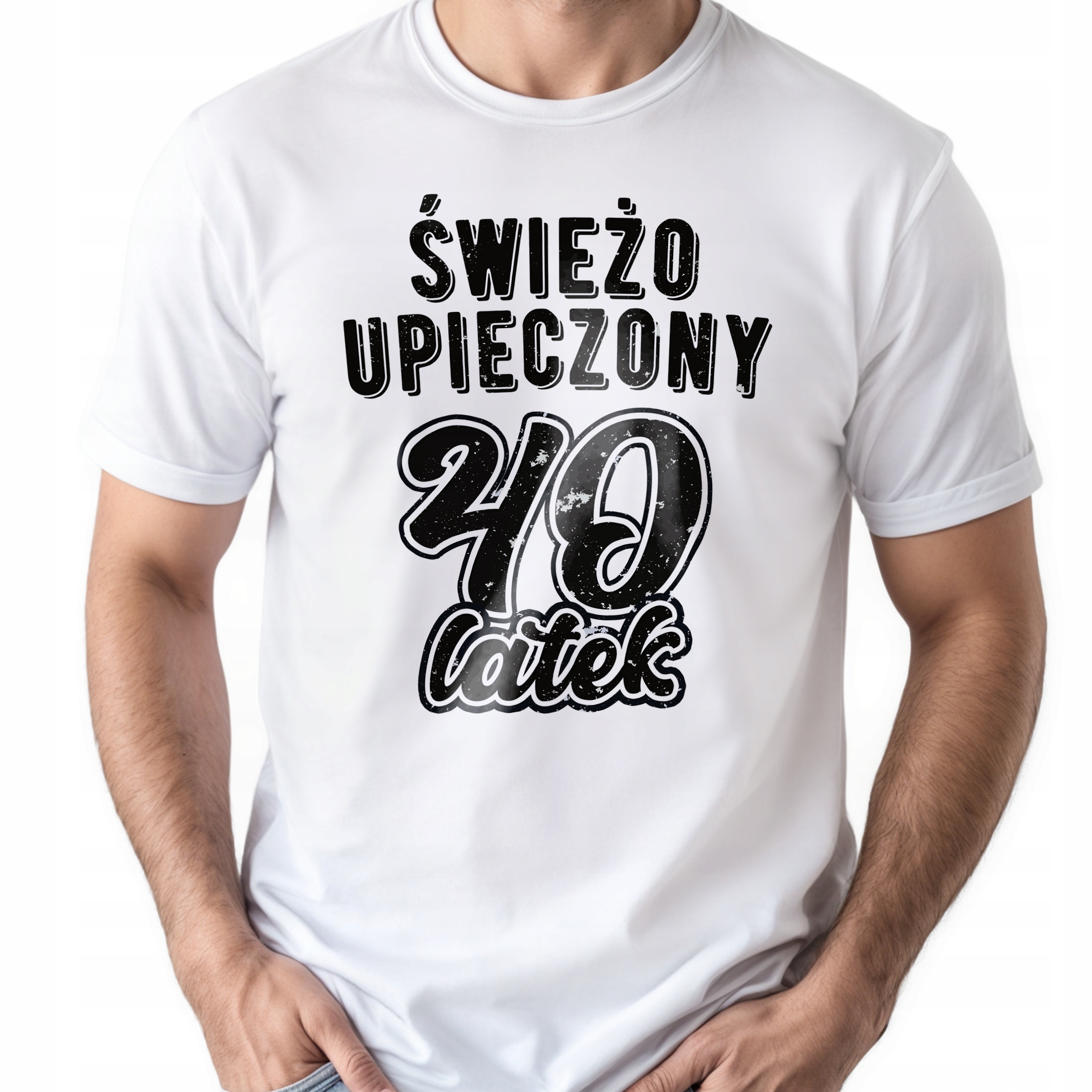 Koszulka biała męska Świeżo Upieczony 40 Urodziny Prezent