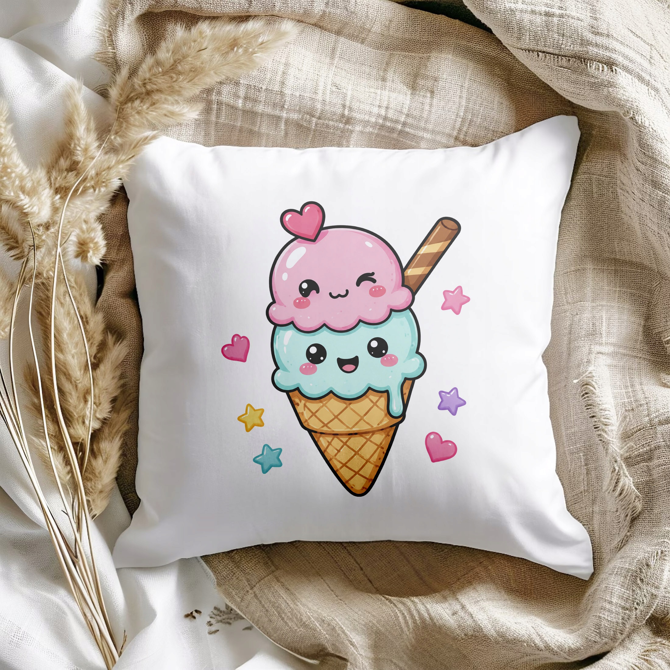 Zestaw Kubek Czarny Poduszka Z Nadrukiem Kawaii Lody Prezent