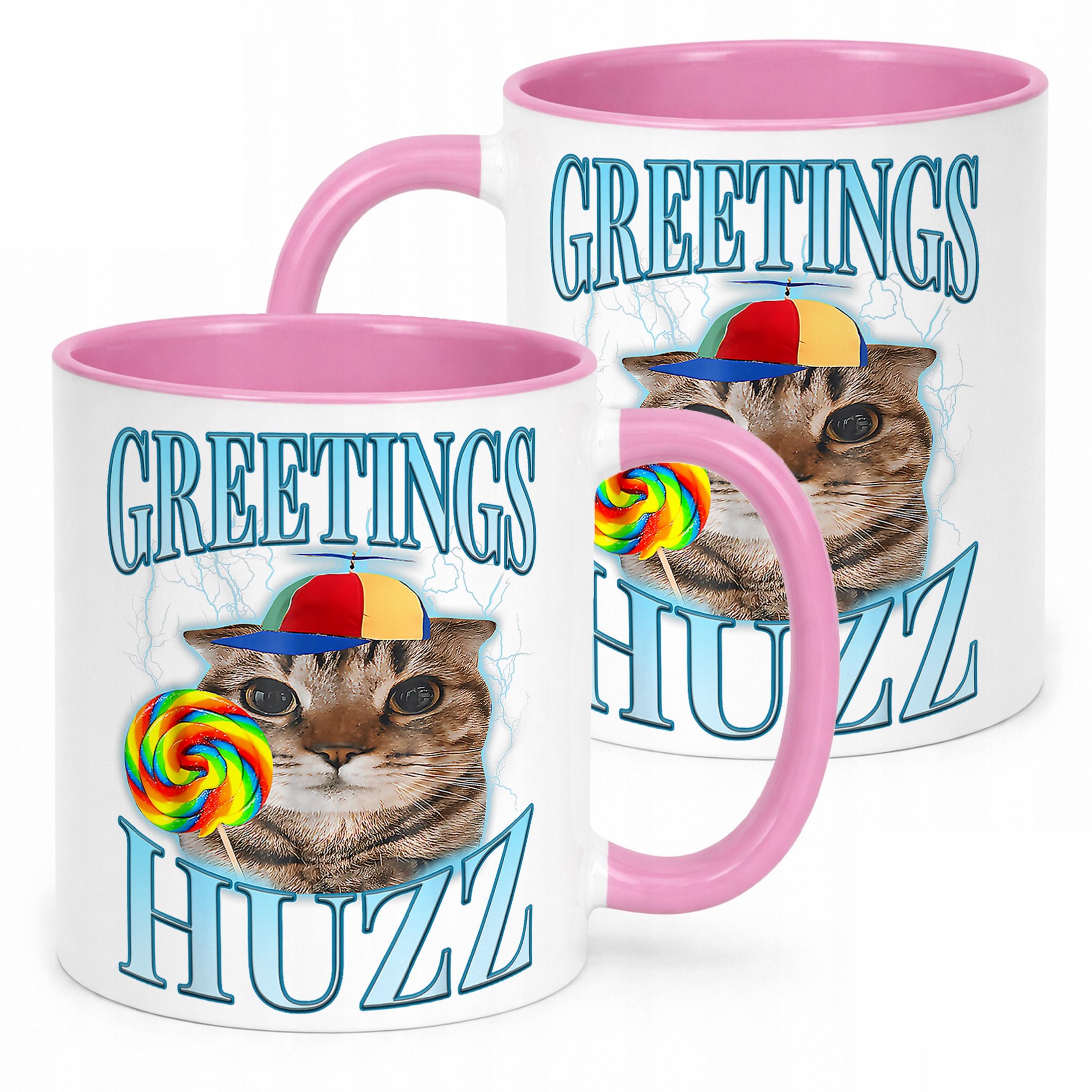 Kubek Różowy Greetings Huzz viral tiktok brainrot mem