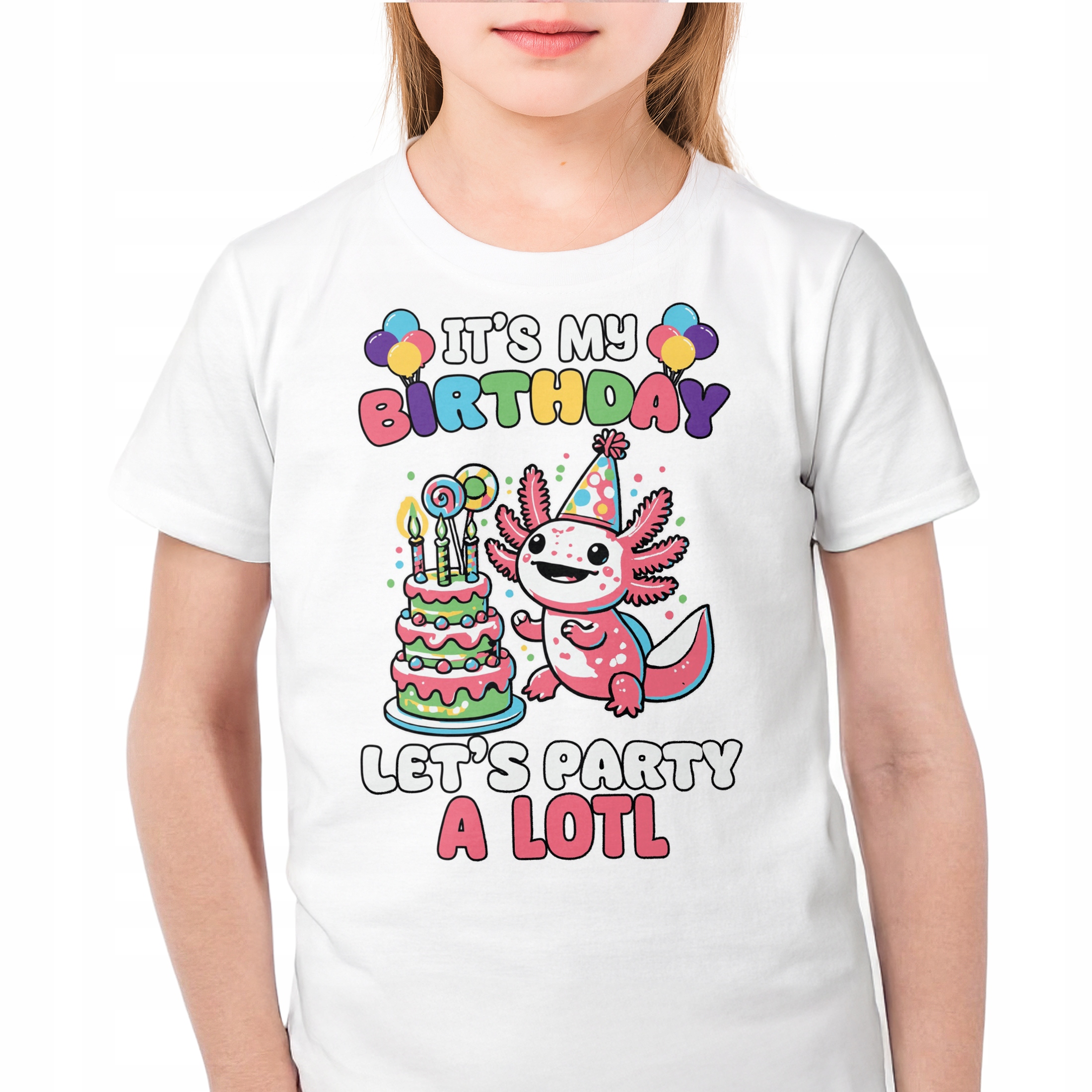 T-shirt dziecięcy biały Aksolotl Axolotl Różowe Skrzela Gra
