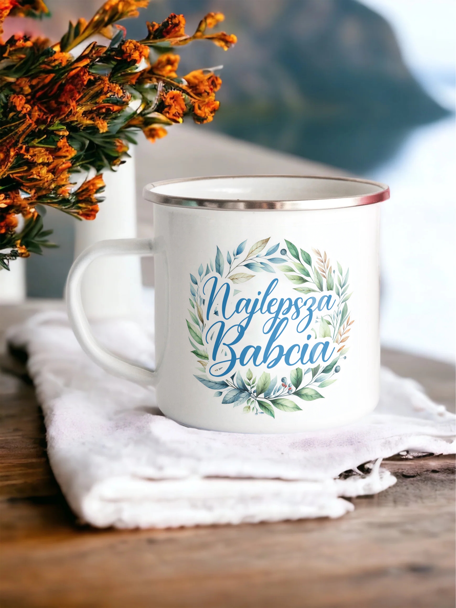 Emaliowany Kubek Garnuszek 300 ml Dzień Babci Prezent Najlepsza Babcia