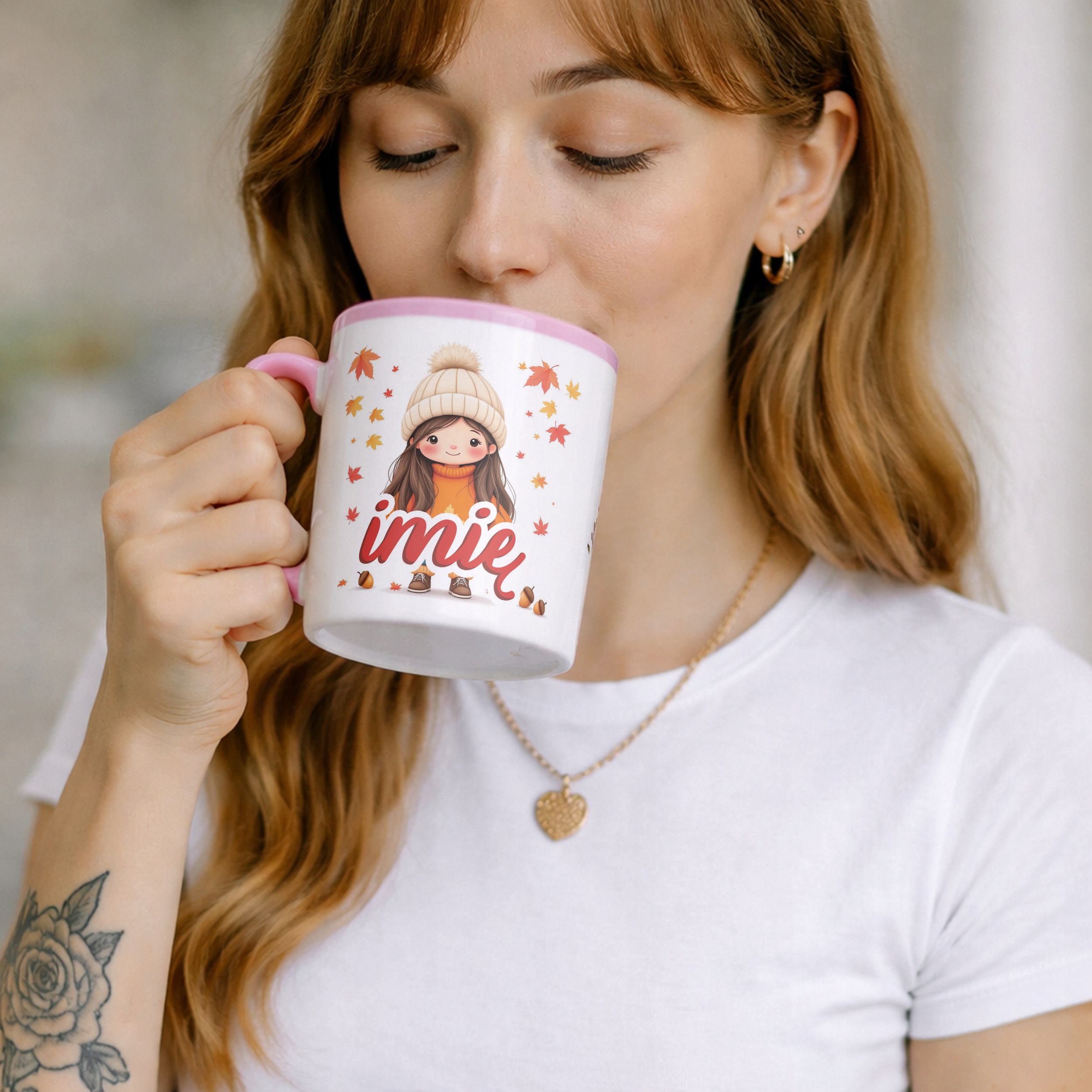 Kubek Różowy Personalizowany Jesienny Jesieniara Prezent Upominek